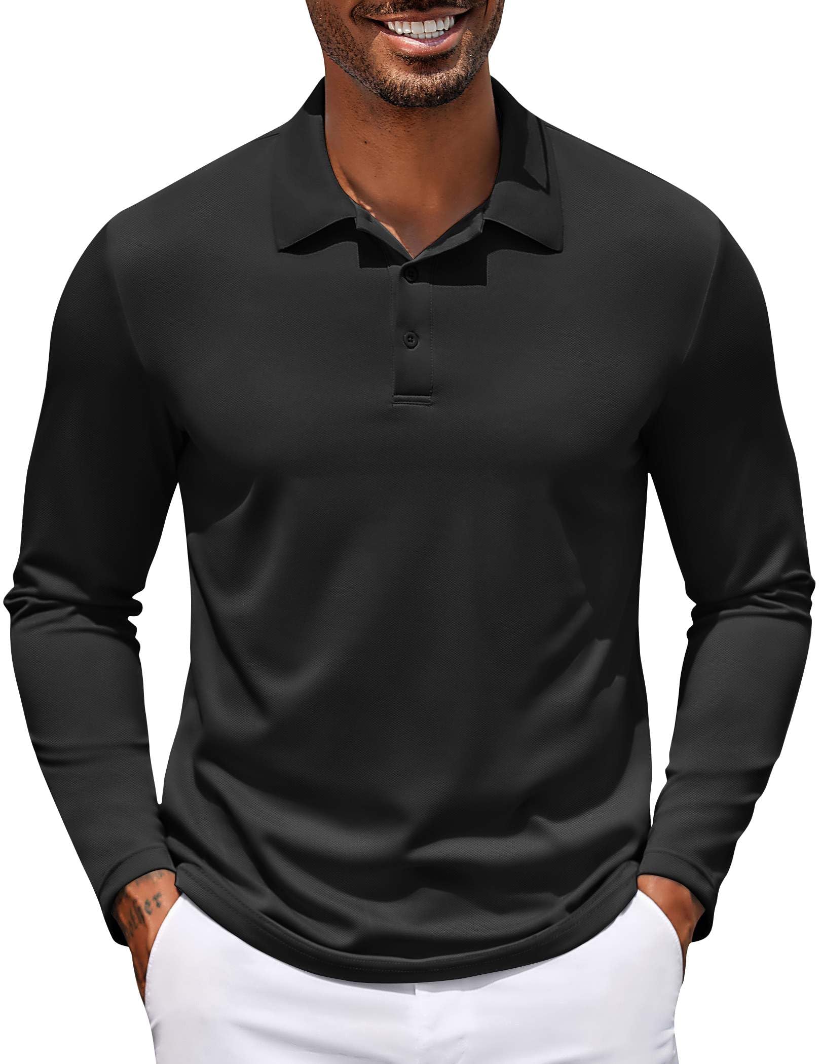 COOFANDY Men's Long Sleeve Polo Shirt Golf Lightweight Breathable Moisture Wicking Shirt for Business Casual Work Outdoor