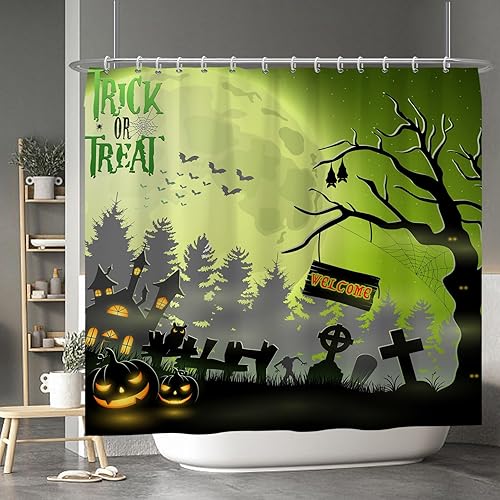 Miniatura 91 de Baocicco Juego de cortinas de ducha de fantasmas de Halloween, encantadores fantasmas de dibujos animados, divertidos trucos o tratos, cortinas de