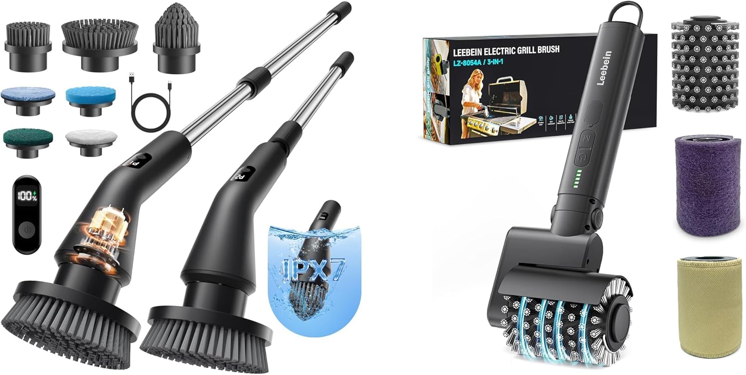 Leebein Electric Spin Scrubber & Electric Grill Brush Pack
