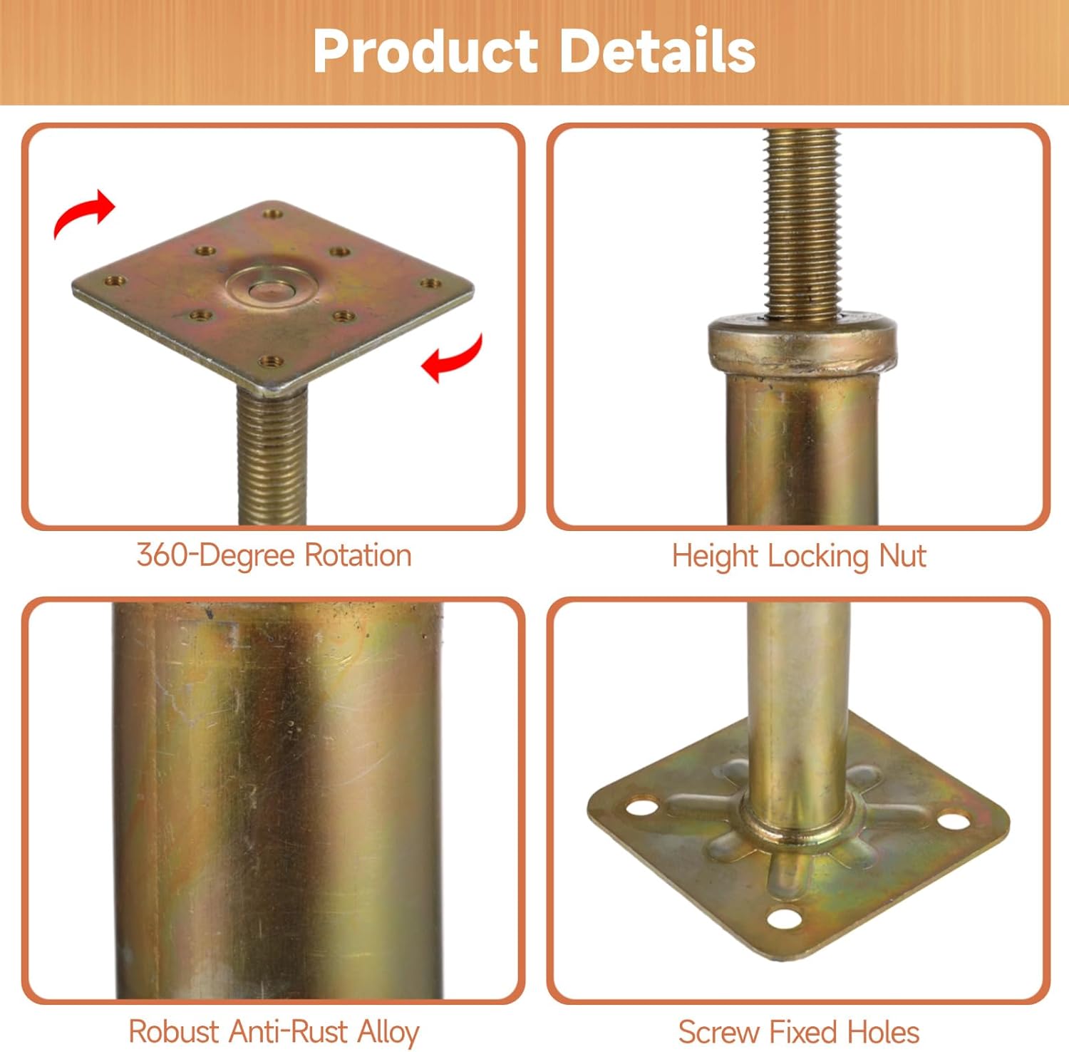 4 PCS Adjustable Floor Jack, 12 to 16 Inches House Floor Jacks Post Pole for Leveling,Heavy Duty Alloy Post House Jacks Floor Leve Support, Screw Deck Foundation House Jack for Balcony Patio Courtyard