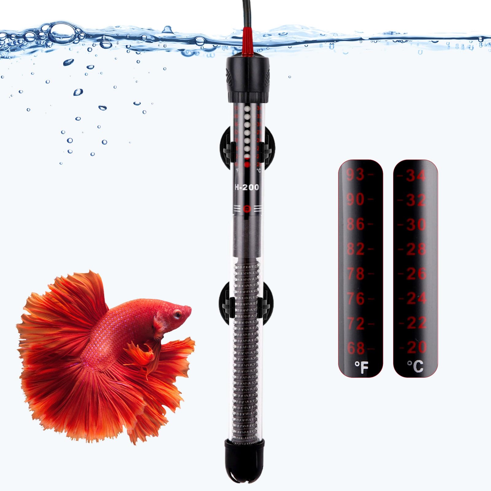 Petyoung 50W Mini Submersible Aquarium Heater, Adjustable Fish Tahk Heater with 2 Suction Cups for Marine Saltwater and Freshwater