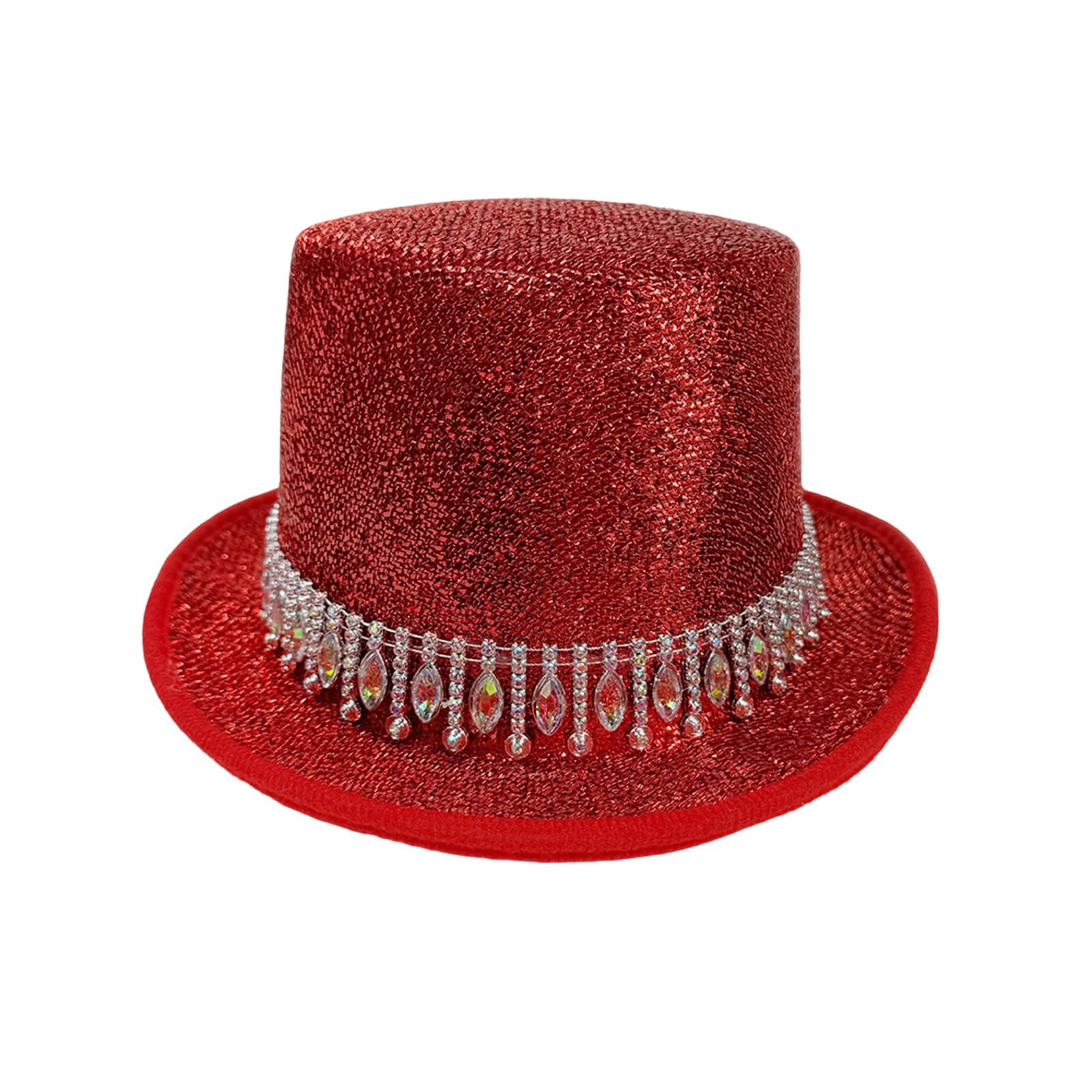 FeMereina Top Hat for Men and Women Party Hat with Rhinestone Decorative Band for Bachelorette Party Costume Hat (Red, One Size)