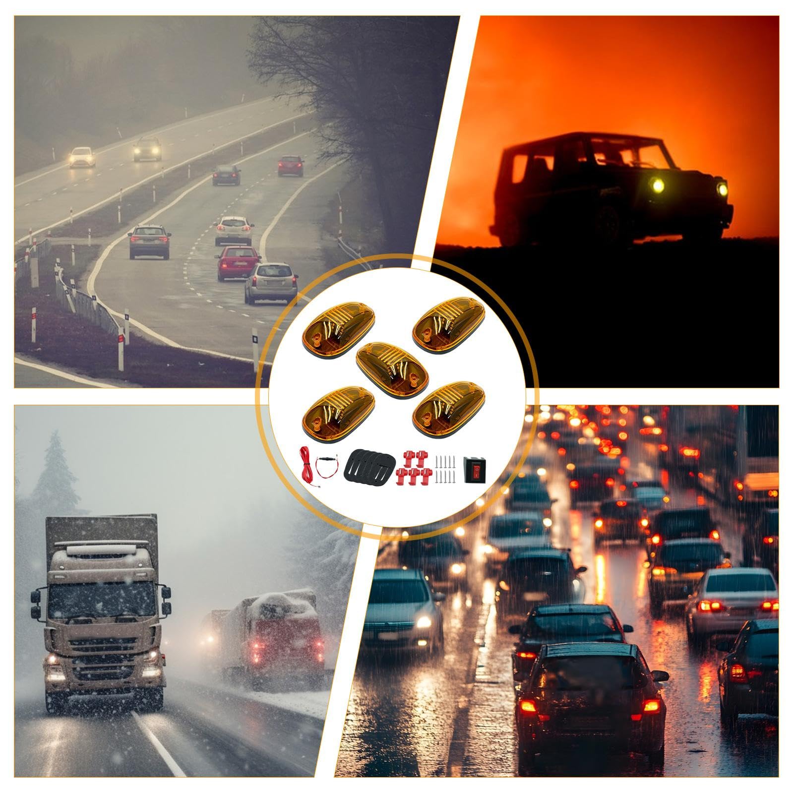 Feux de toit pour camions, feux de position de toit de cabine - Lumières LED aériennes pour cabine de camion - Feu de signalisation de cabine avec lentille et boîtier scellés pour camions, voitures to