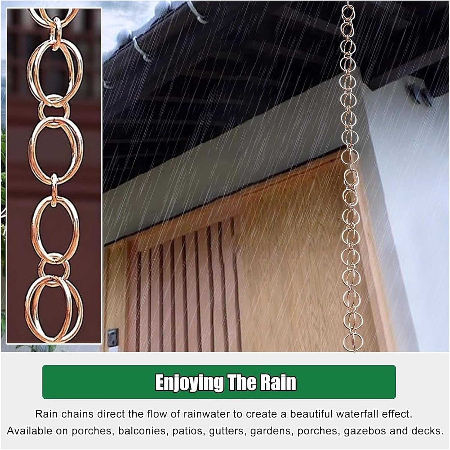 Rain Chains,Rain Catcher Chain, Rain Chains,Ring Copper Decor Rain Chain Replacement Downspout, Home Rain Water Catcher,B-36m/118ft