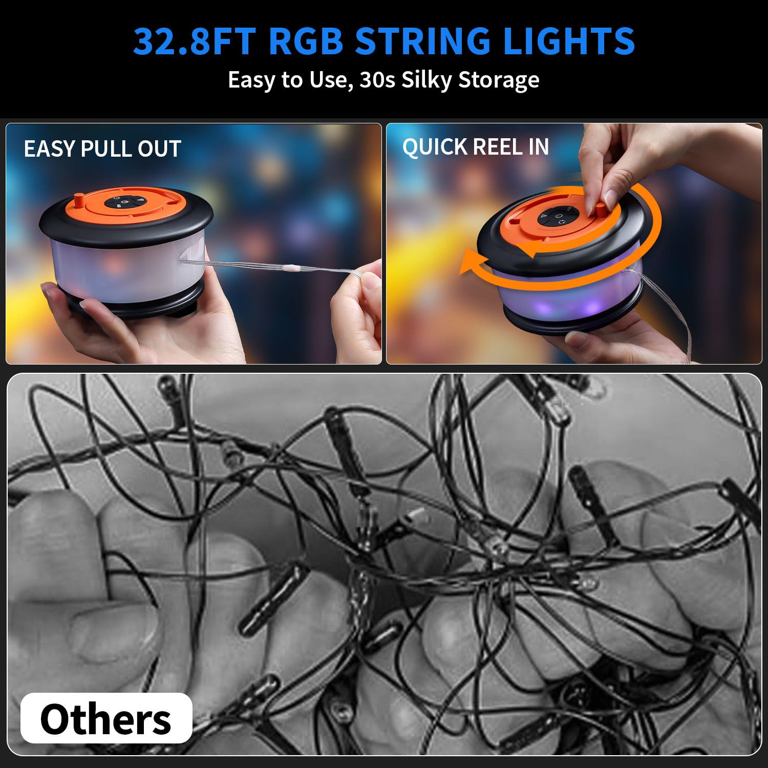 2 x Camping-Lichterketten, 2-in-1, verbessert, 10 m, wiederaufladbare Zelt-Lichterkette mit 19 Beleuchtungsmodi, schnelle Lagerung, tragbare LED-Lampe für Dekoration