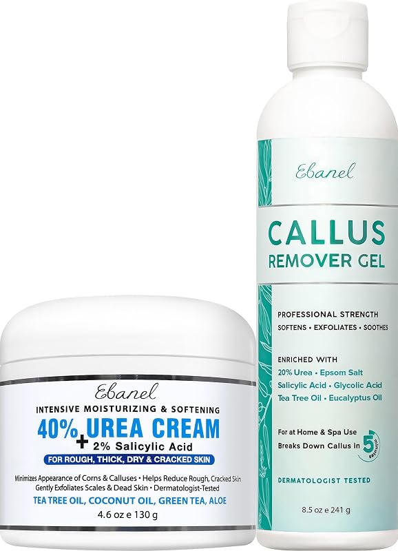 Set of Salon Grade Callus Remover for Feet Gel + 40% Urea Foot Cream | Dry Cracked Heel Repair with Salicylic Acid, Epsom Salt, Helps Soften and Smooth Calluses and Rough Skin for Baby-Soft Feet