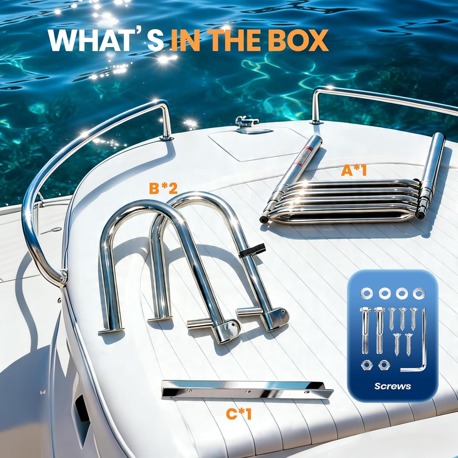 Scaletta per Bagno Barca Pieghevole, Inox Telescopica 4 Gradini Per Piscina, Ingresso Pontone Di Poppa Marina Yacht Con Corrimano E Piolo Largo