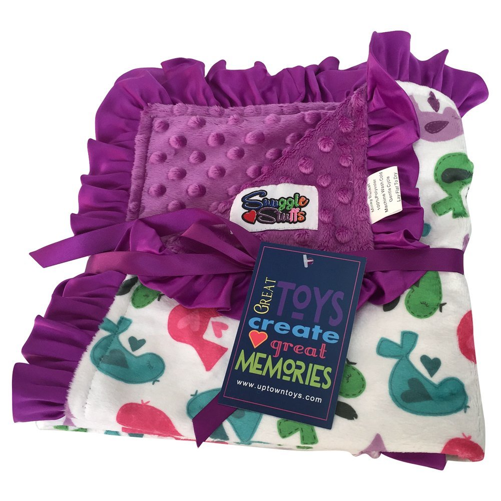 Snuggle Stuffs Baby Girls Reversible Minky Velboa Stroller Blanket (Choose Color) (Birds/Violet)