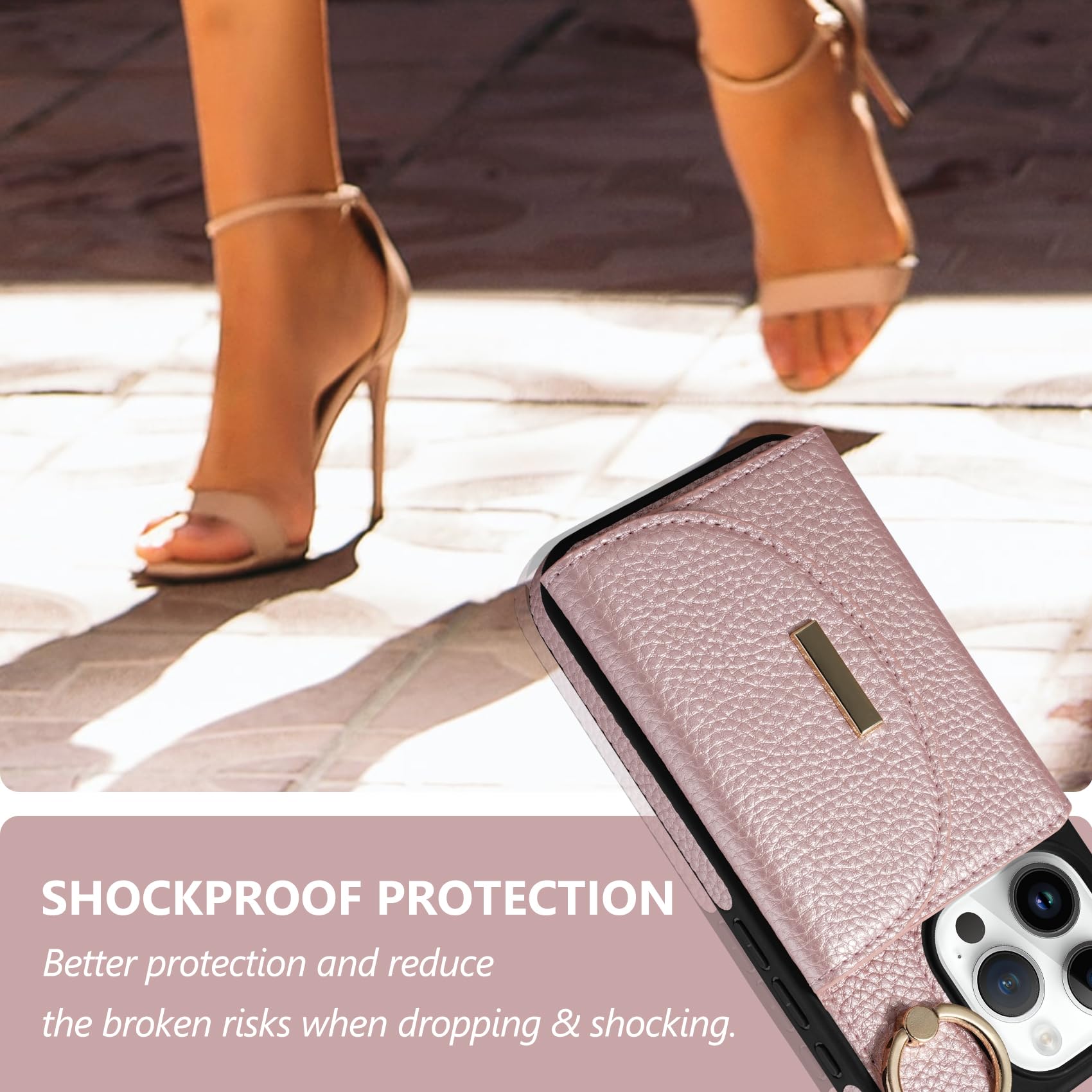 Keallce Schutzhülle Für IPhone 15 Pro Max – Mit RFID-Schutz, Kartenfächern, Ständer & Handschlaufe