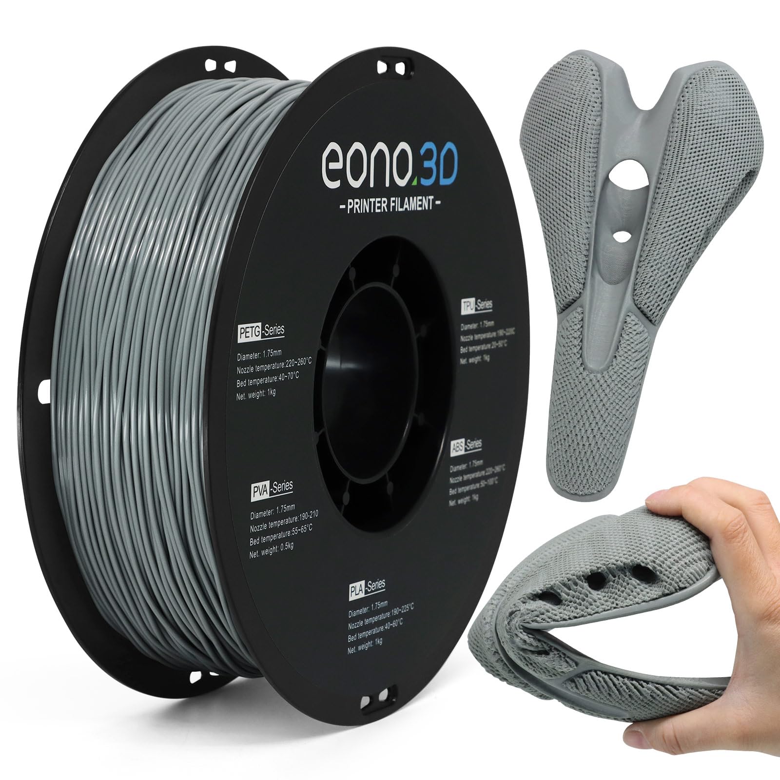 85A TPU 3D Printer Filament – Extra Soft &amp; Flexible Rubber-Like Filament, Durable &amp; Wear-Resistant, 1.75mm ±0.03mm, Smooth Feeding, Ideal for RC Car Tires, LEGO Wheels, Phone Cases, 1kg Grey