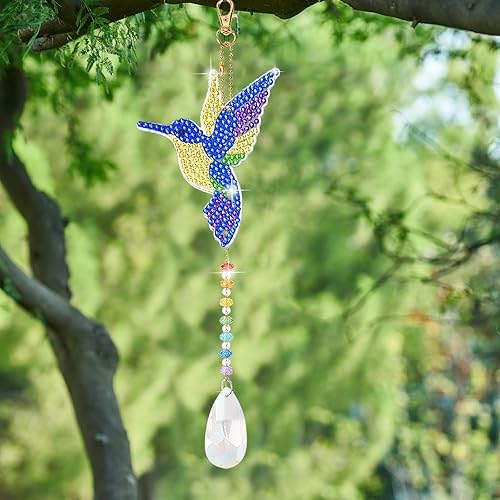 Miniatura 6 de ORIGACH 6 piezas de pintura de diamante de insectos, campanilla de viento de doble cara pintura de diamante colgante adorno 5D libélula abeja