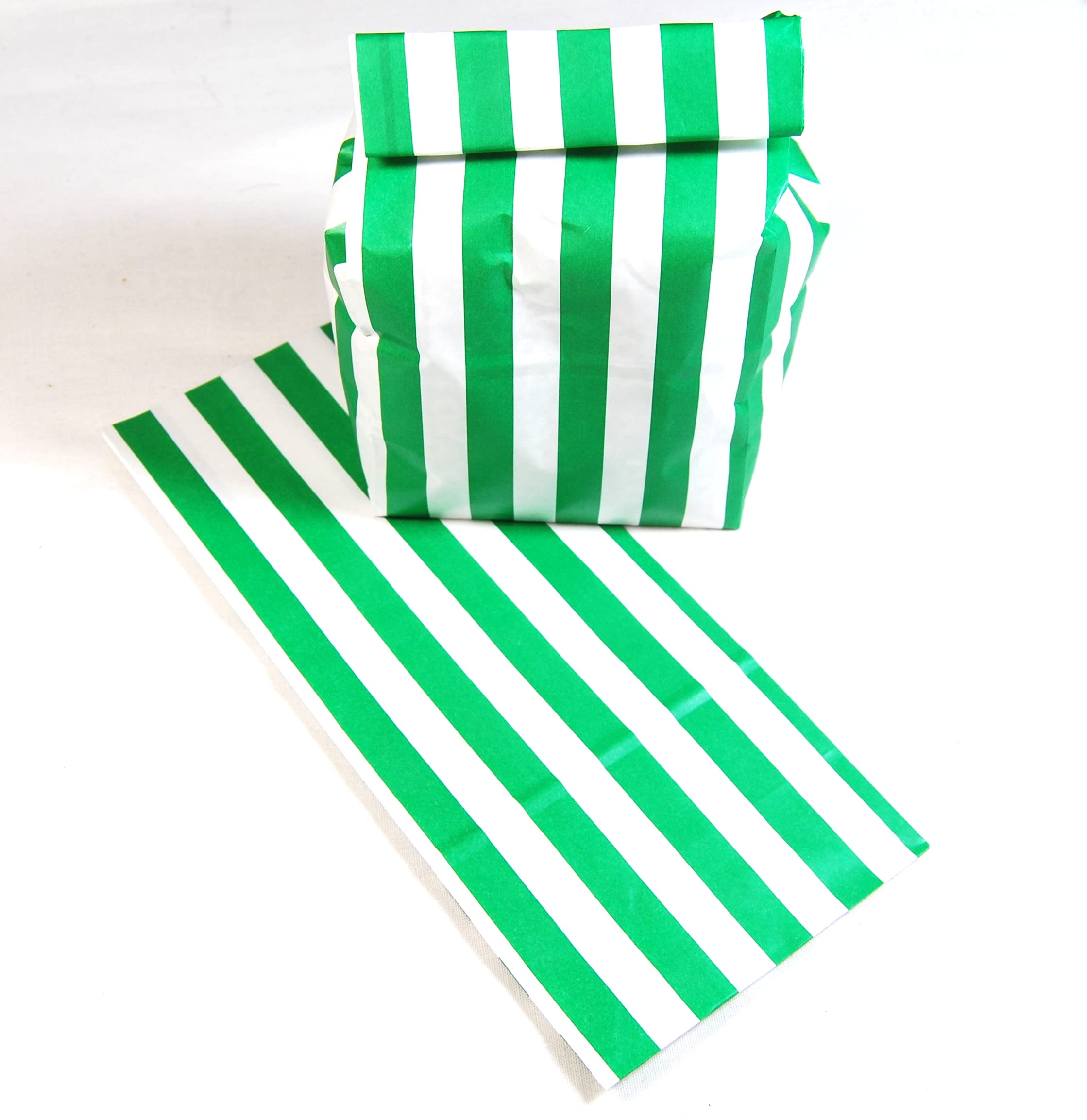 celloexpress 11cm x 24cm Paper Stripe Design Pick N Mix Candy Sweet Bags - Wedding Favour Cake Party Bags (Green Stripes, Pack of 500)