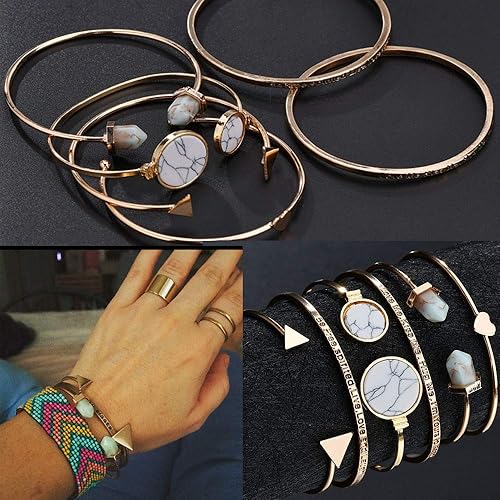 Miniatura 2 de Paquete de 5 pulseras 23piezas apilables de varias capas abiertas y ajustables para mujeres y niñas juego surtido para ventas al por mayor