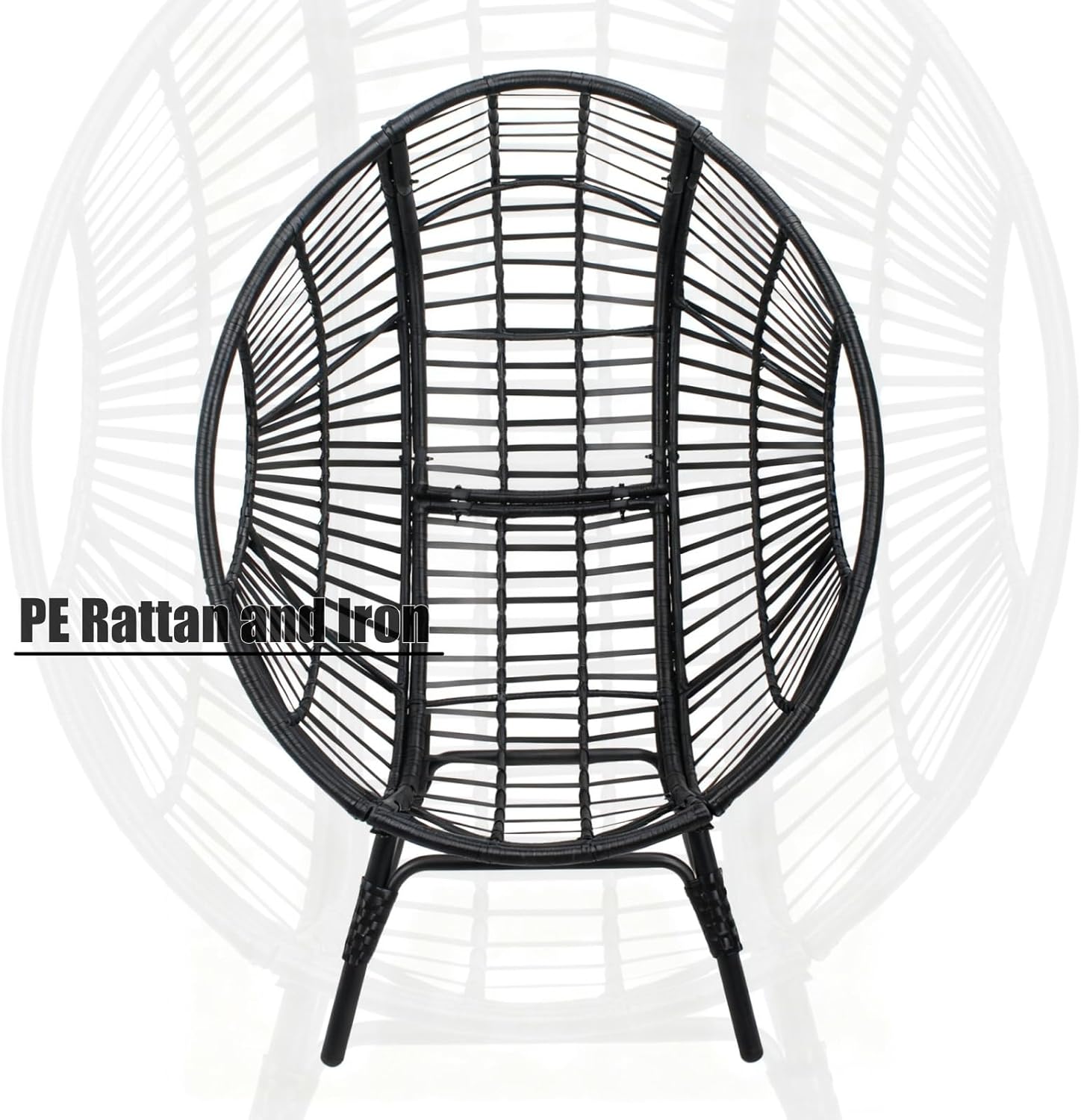 Wicker Chair Egg Shape, 400lbs Capacity, 8-Inch Cushion, Indoor Outdoor Balcony Chairs(Black+Gray)