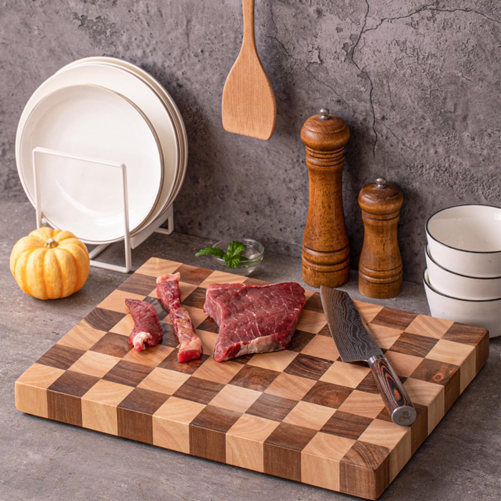 Relaxdays houten snijplank, acacia, massief, 40 x 30 cm, voor groente, vlees, kaas, hakblok met sapgeul, bruin
