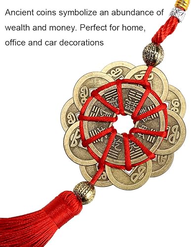 Miniatura 7 de MDLUU 3 adornos de espejo Bagua Feng Shui, león guardián mordiendo una espada, monedas antiguas con borla de nudo chino, amuleto de la suerte para