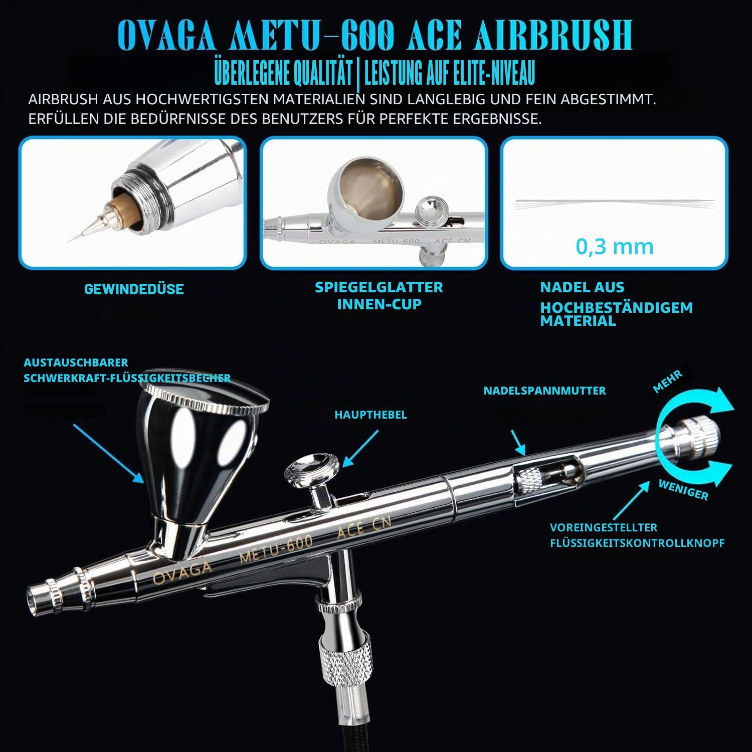 85 PSI Ultra-Leise Airbrush-Set, Dual-Action-Multifunktions-Airbrush-Set mit Kompressor zum Bemalen von Kuchen, Dekorieren, Schminken, Kunsthandwerk, Nageldesign, Modellieren und Tätowieren