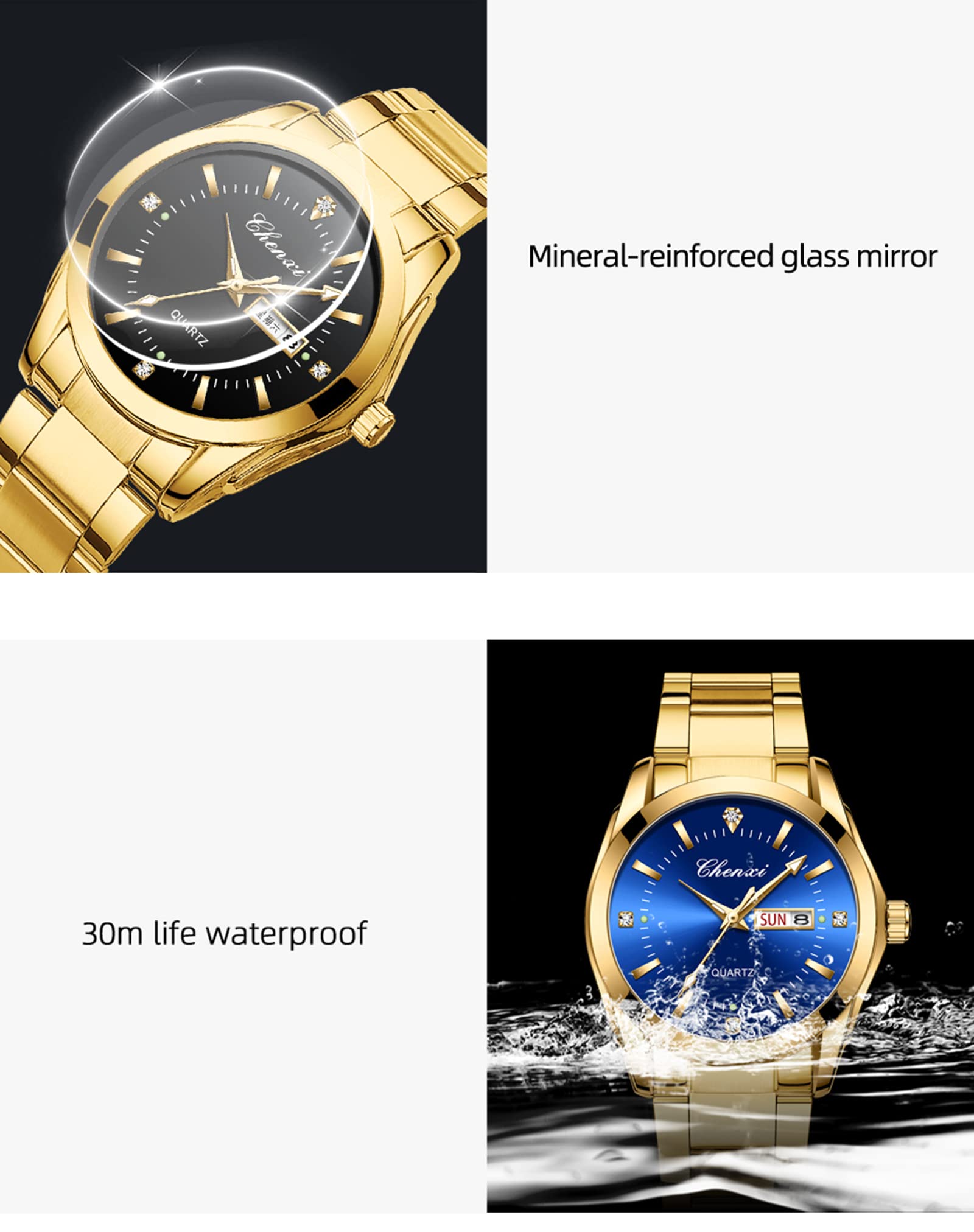 Paar Uhren Business Kleid Uhr Goldene Uhr Männer und Frauen Romantische Paar Quarzuhren Valentinstag Paar Passende Uhr Edelstahl Kalender Datum Leuchtend Wasserdicht für Sie und Ihn Uhren für Paare