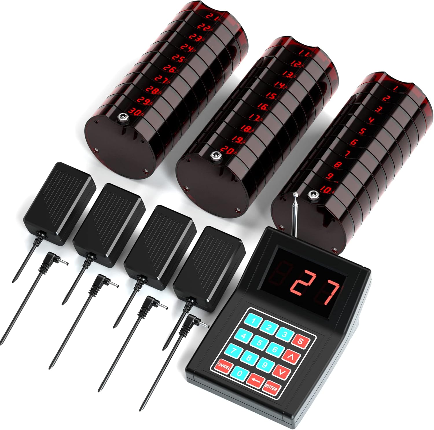 Wireless Paging Queuing Calling System Transmitter+30Pcs Coaster Pagers Restaurant