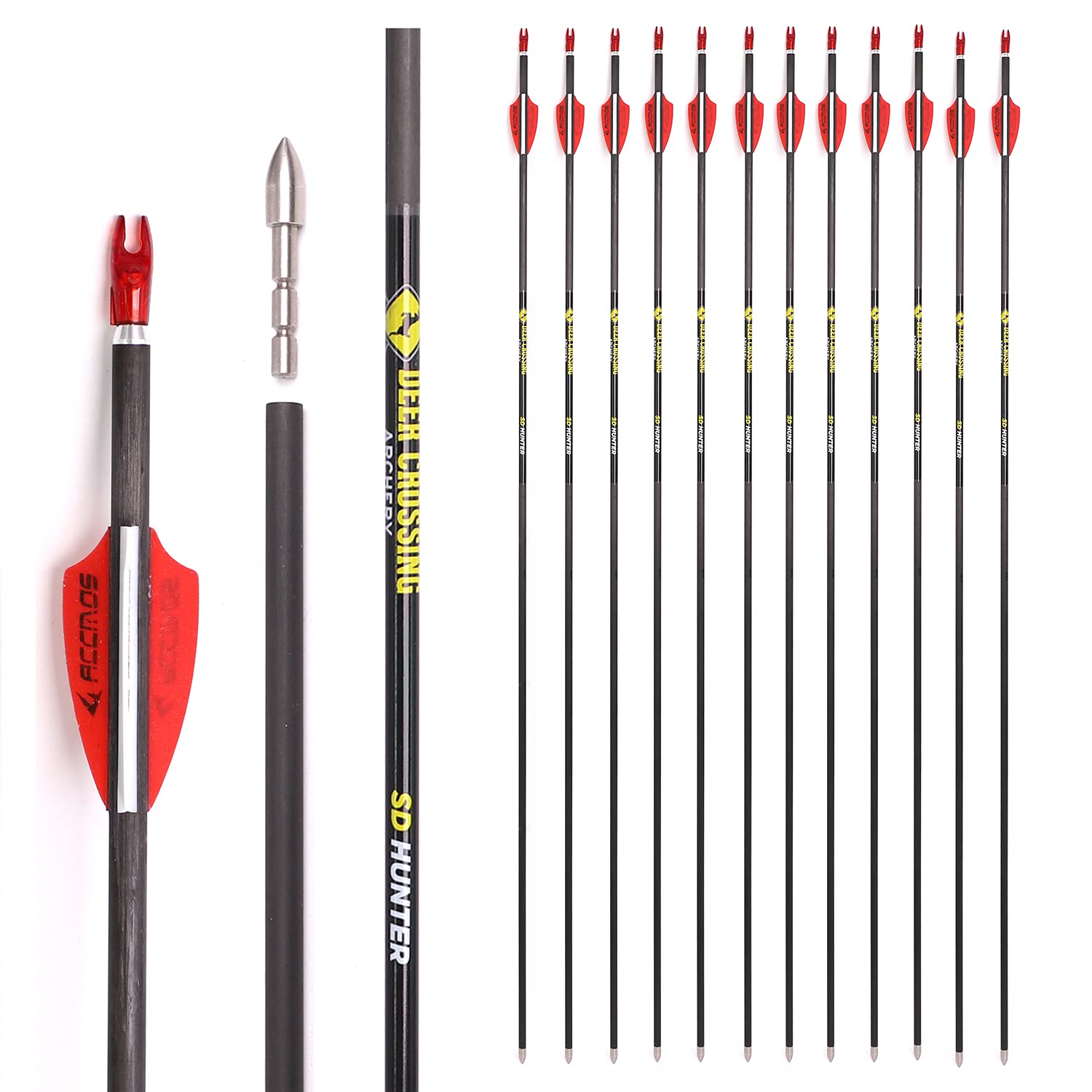 ACCMOS 31 Pollici Frecce in Carbonio Spine 250 350 400 500 600 700 800 900 1000 OD 5,6mm ID 4,2 mm Caccia Pratica Frecce, per Adulti Giovani Arco Compound Arco Ricurvo Riprese 6/12 Pezzi
