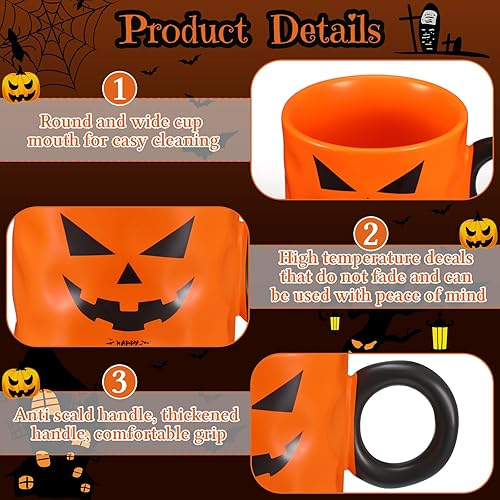 Miniatura 6 de Zhehao Juego de 4 tazas de café de Halloween de 15 onzas con asa, tazas de cerámica a juego para el hogar, oficina, centros de mesa, centros de