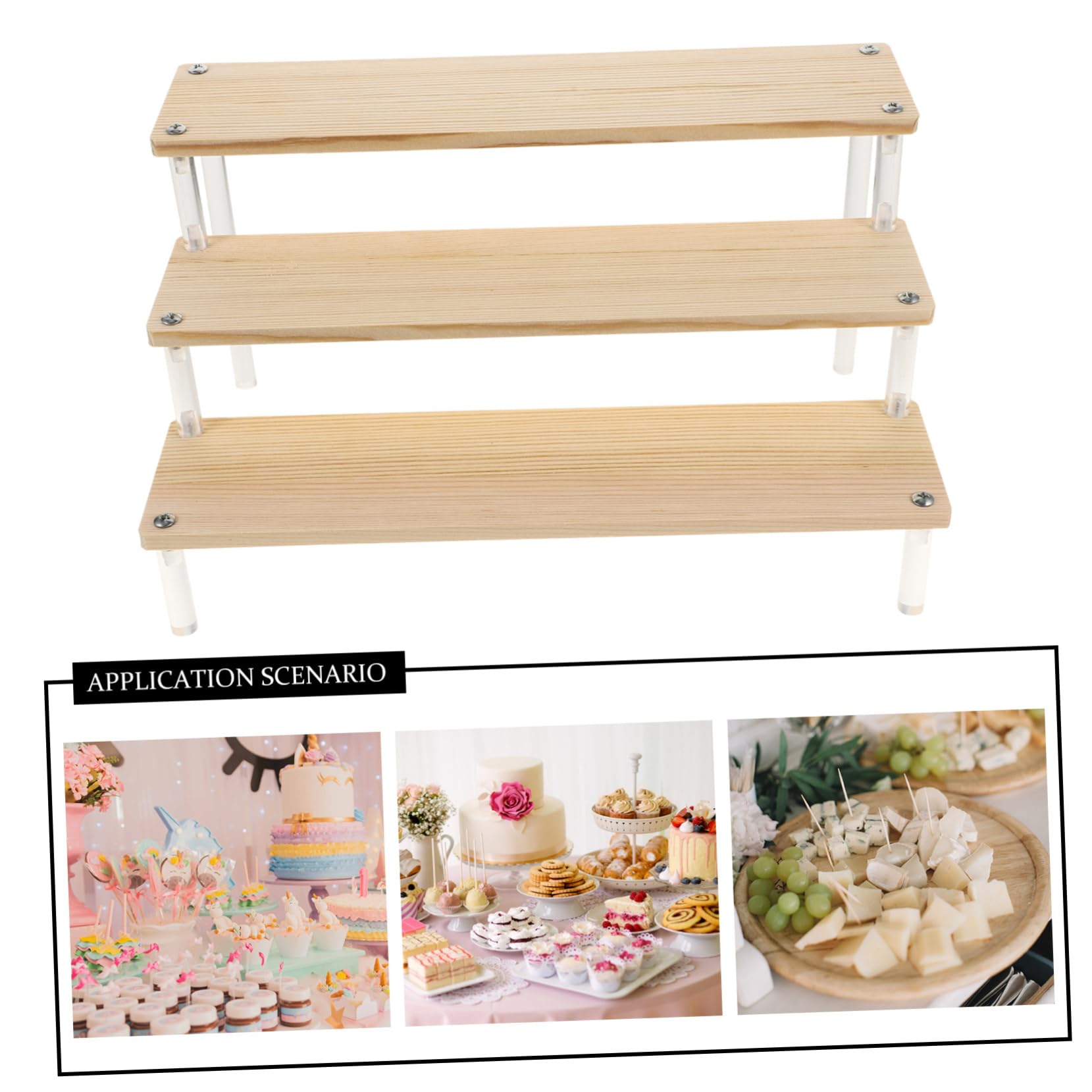 HOMOCONO Tier Display Stand Acrylic Display Stands Display Shelf for Collectibles Booth Display Rack Wood