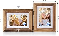Vista 69 de Portarretratos de 5 x 7, doble bisagra horizontal de madera con marco de fotos plegable con frente de cristal real en grano de madera envejecido