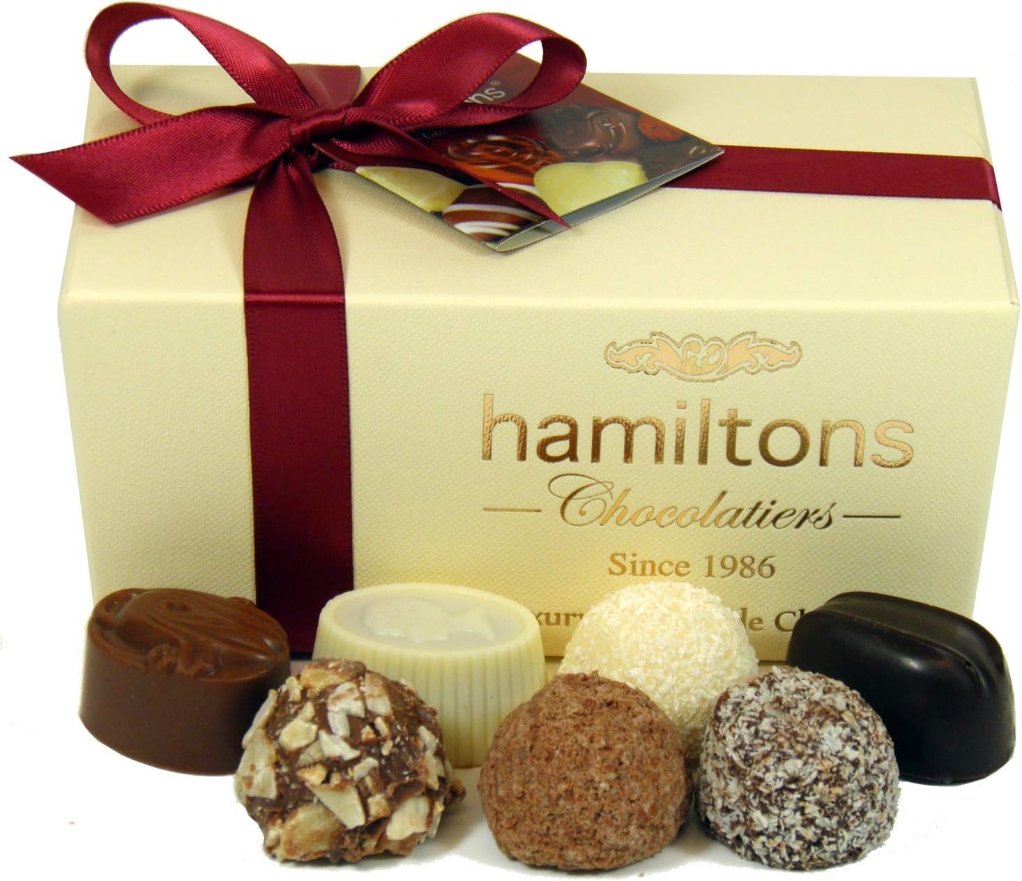 Hamiltons Ivory Luxury Belgian Ballotin 16 Handmade Chocolates Gift Box