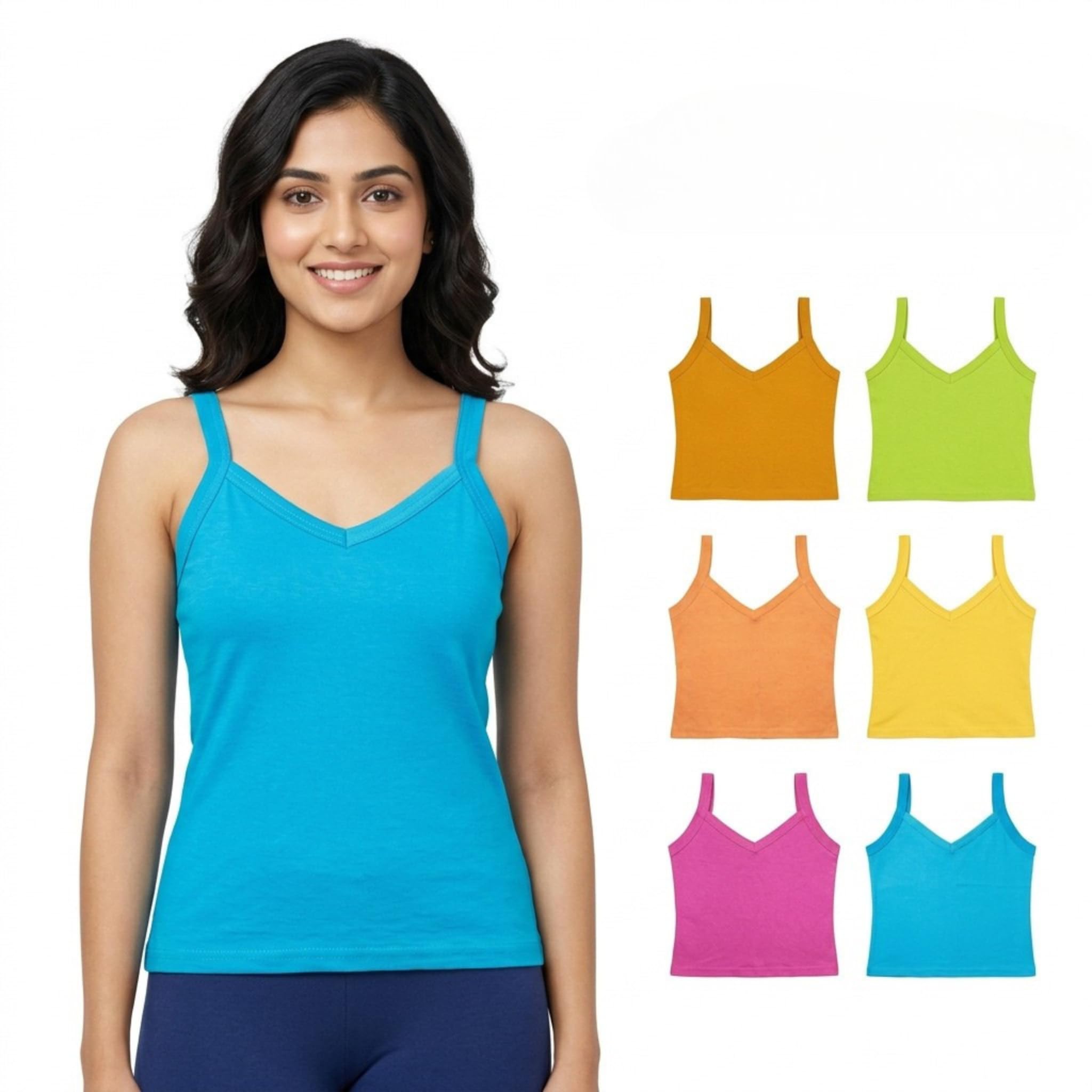 Women Solid Sleeveless Cotton Blend Tank Tops Lightweight Camisole Pack of 6 in Multicolor-image-32