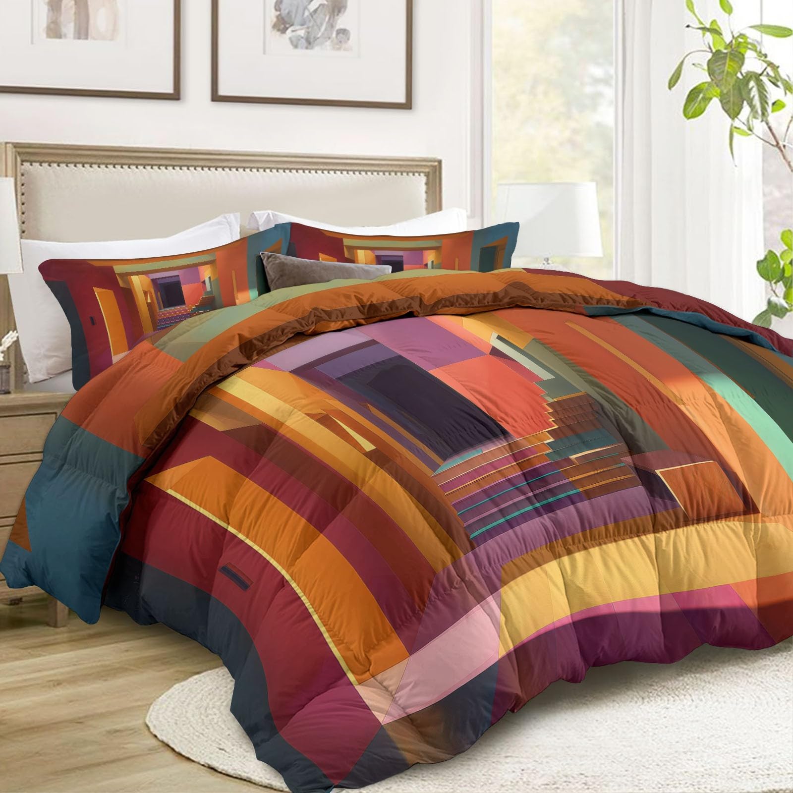 Trapunta Copriletto 150x200 cm Spazio Geometrico Astratto Trapuntino 4 Stagioni Stampa 3D, Trapunta Inverno Estivo, Trapuntato Coperta Letto per Adulti Bambini