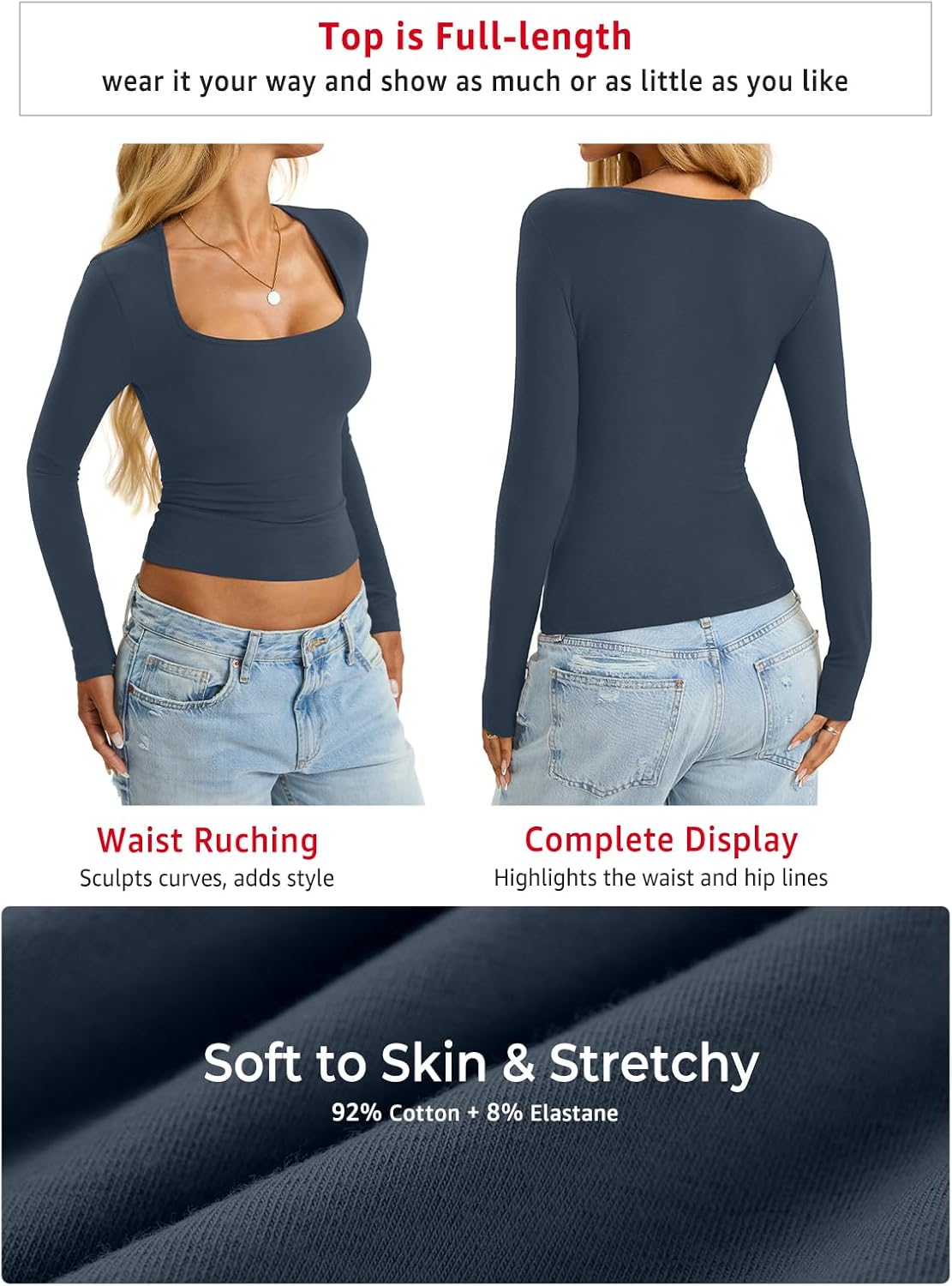 Womens Cotton Tops Long Sleeve T Shirts Square Neck Y2k Tops Slim Fit Going Out Fall Fashion Clothes 2026 - Image 6