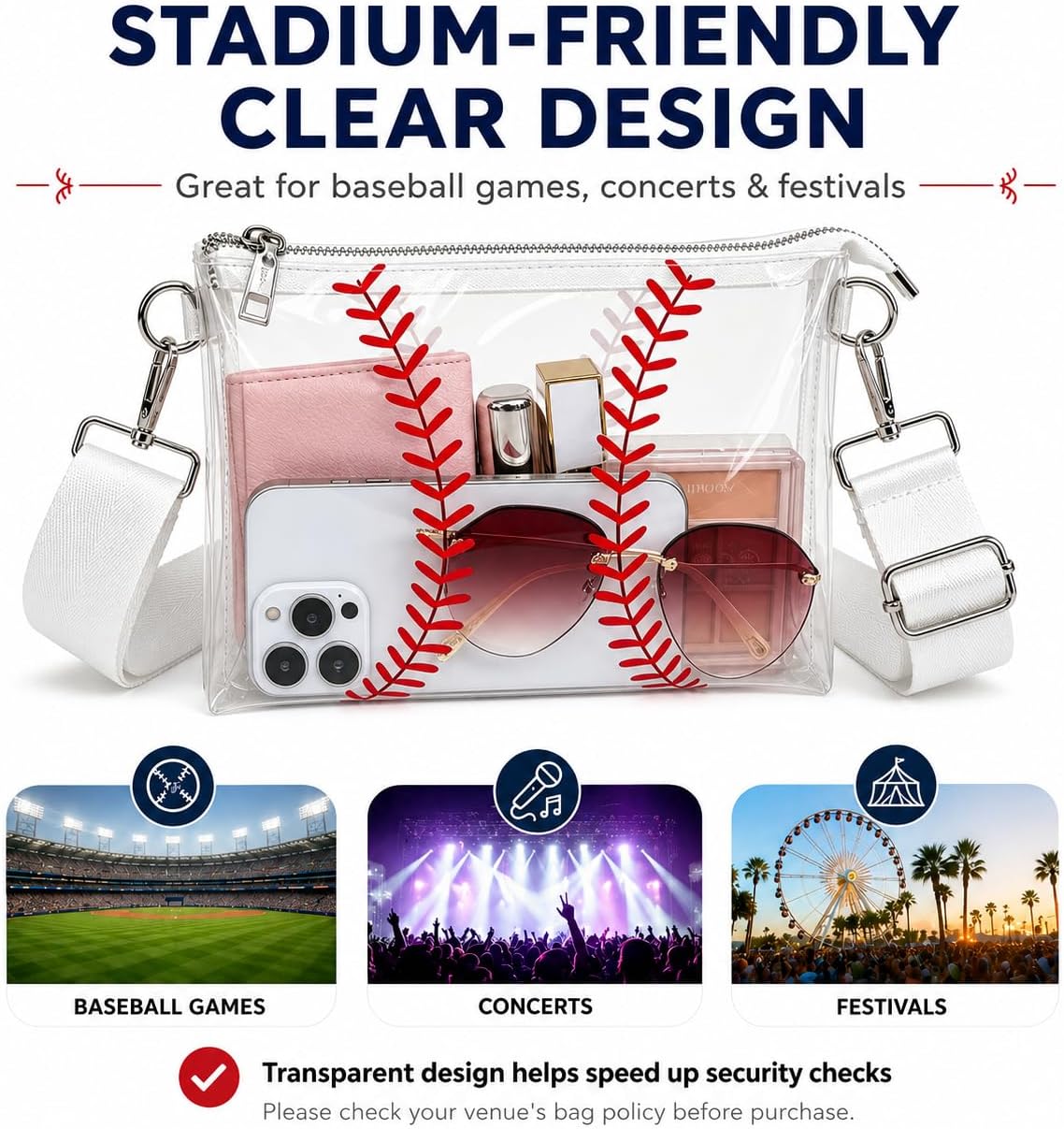 Clear Baseball Purse for Women, Game Day Stadium Approved