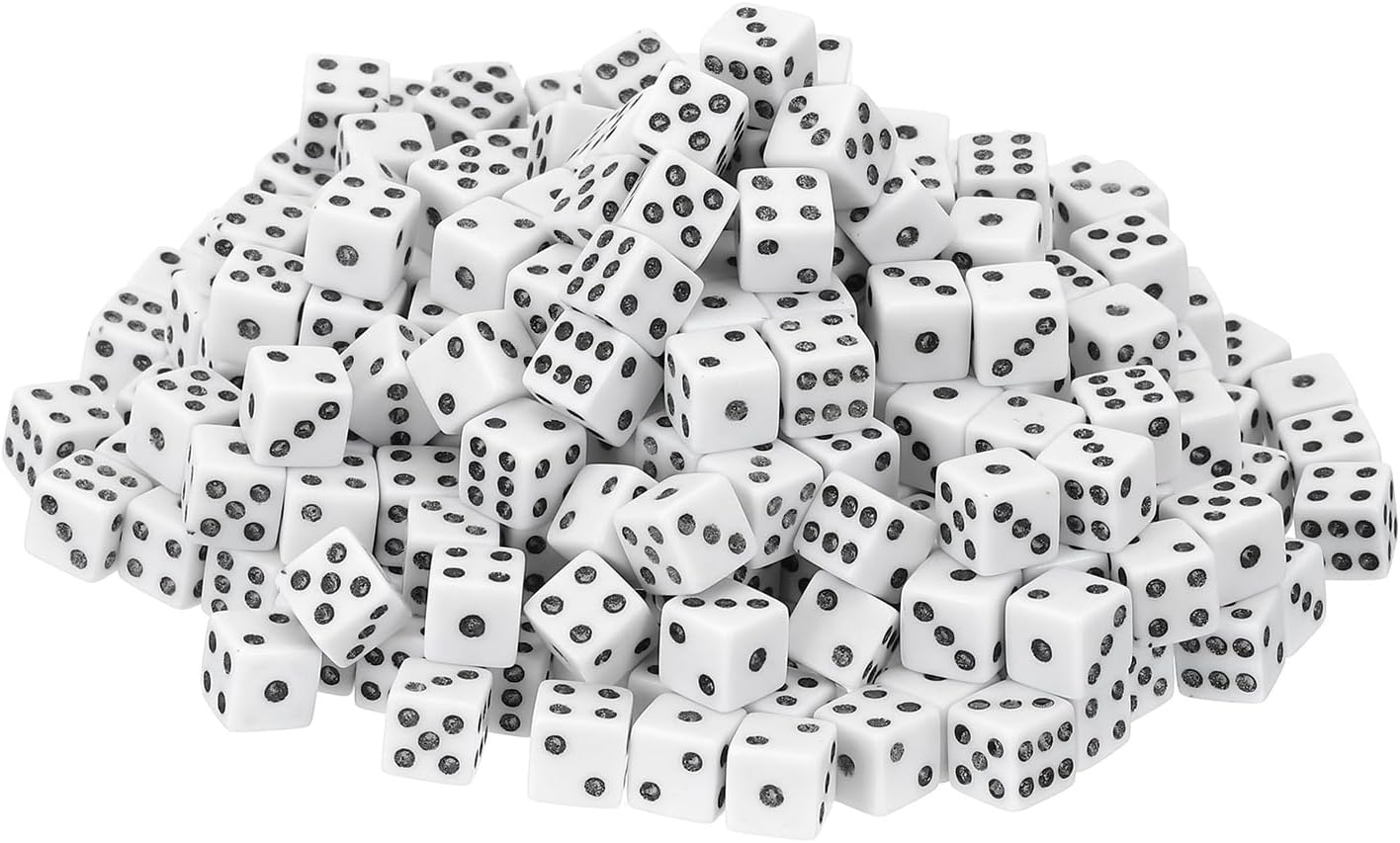 uxcell 350Pcs Mini Dice, 8mm/0.31" Acrylic Tiny Six Side Game Dot Square Dice Bulk for Table Board Game Party Activities, White/Black