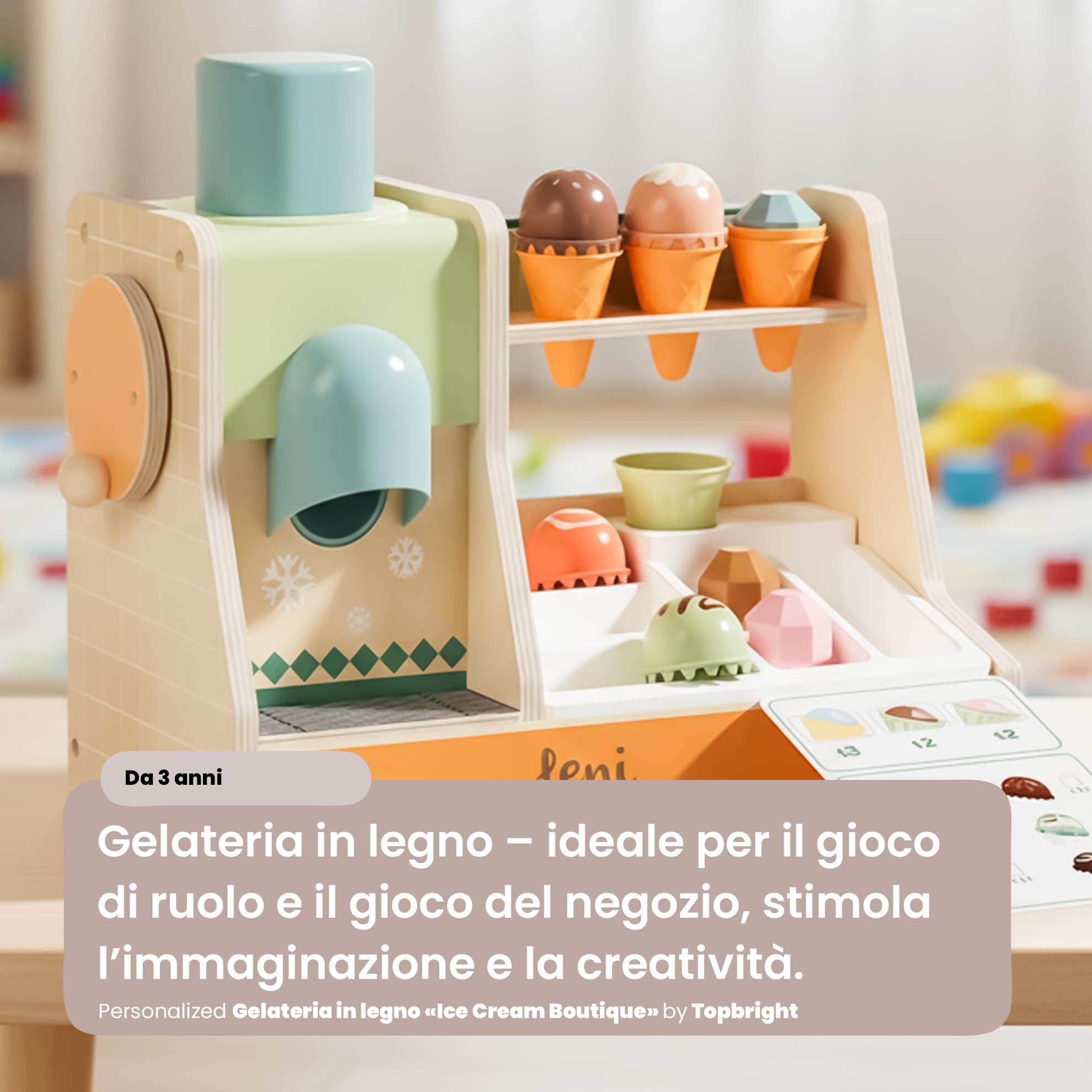 Personalizzabile Gelateria in legno “Negozio di Gelati” – Gioco del negozio & gioco di ruolo – per bambini dai 3 anni in su – personalizzato con nome – TOPBRIGHT