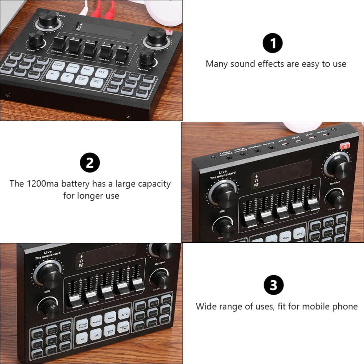 Toyvian Carte Son Externe Modificateur de Voix Portable avec Batterie 1200mah en ABS, Support Mobile et PC, Mixage Audio Stéréo pour Diffusion en Direct Couleur Aléatoire