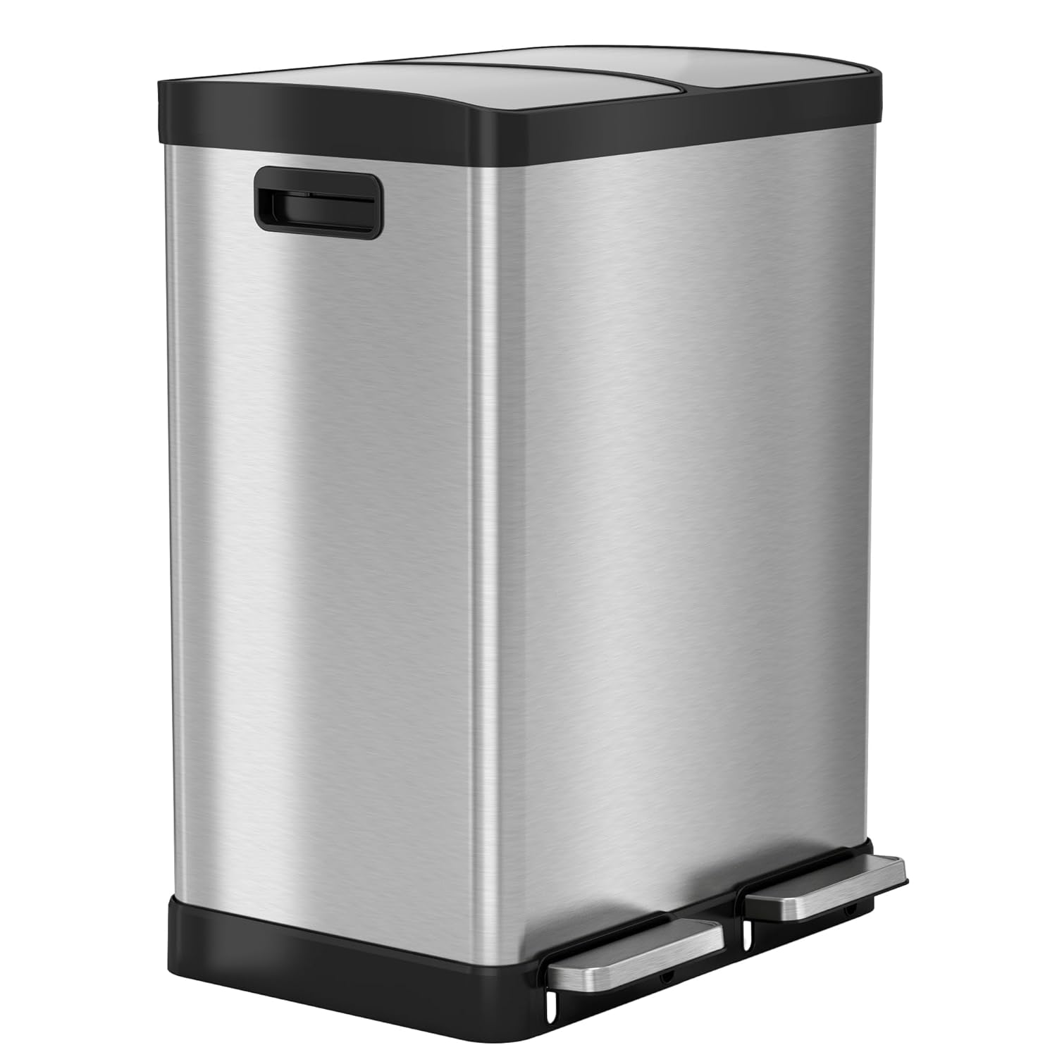 16 Gallon / 60L Fire-Resistant Stainless Steel Step Trash Can and Recycle Bin for Office, Restaurant, Hotel, Store, Business – FM Approved with Odor Filters and Removable Inner Buckets