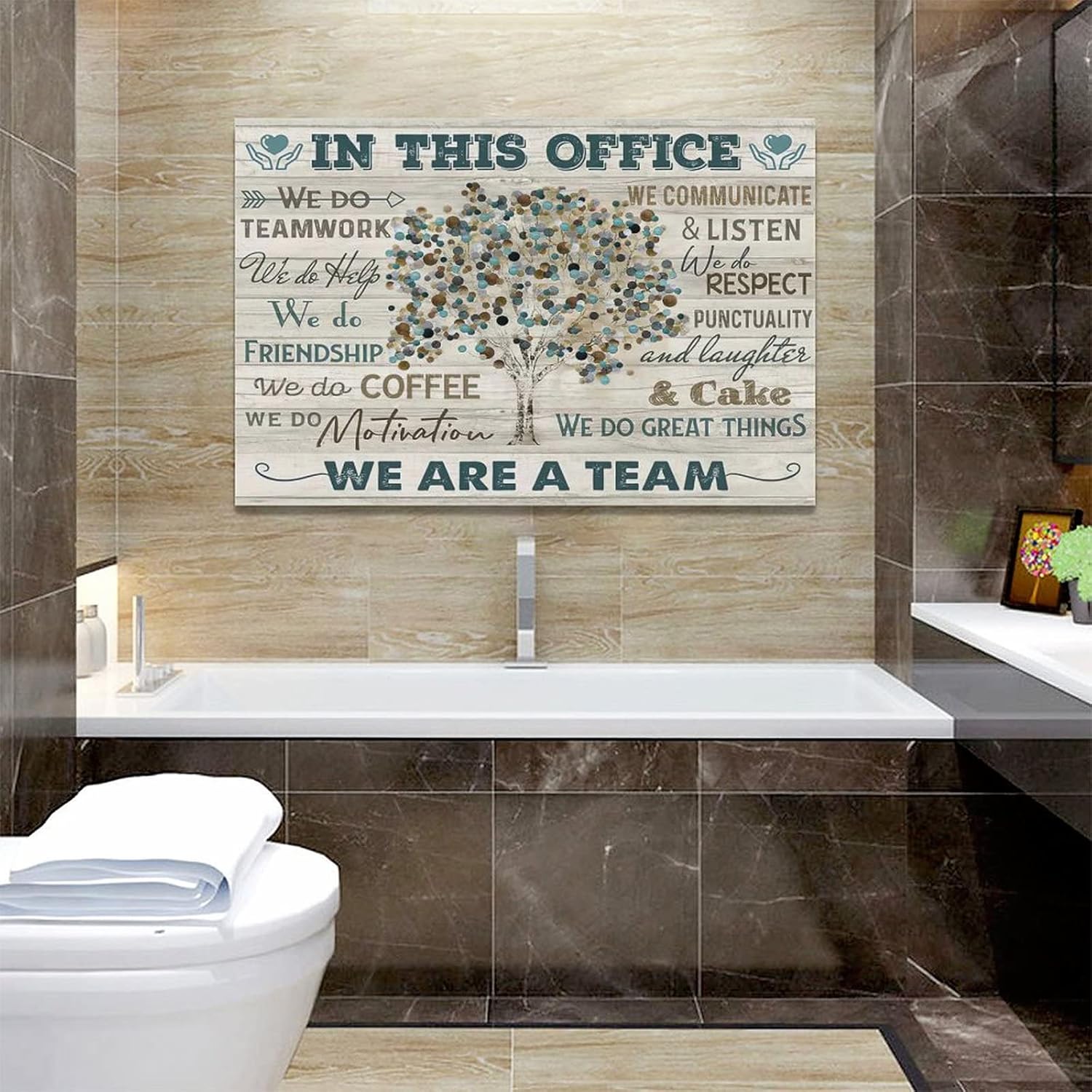 yerretin In this Office Wall Art Motivational Quotes Pictures Wall Decor for Office Inspirational We Are A Team Canvas Painting Room Decorations Artwork Framed Ready to Hang, 24"x16"