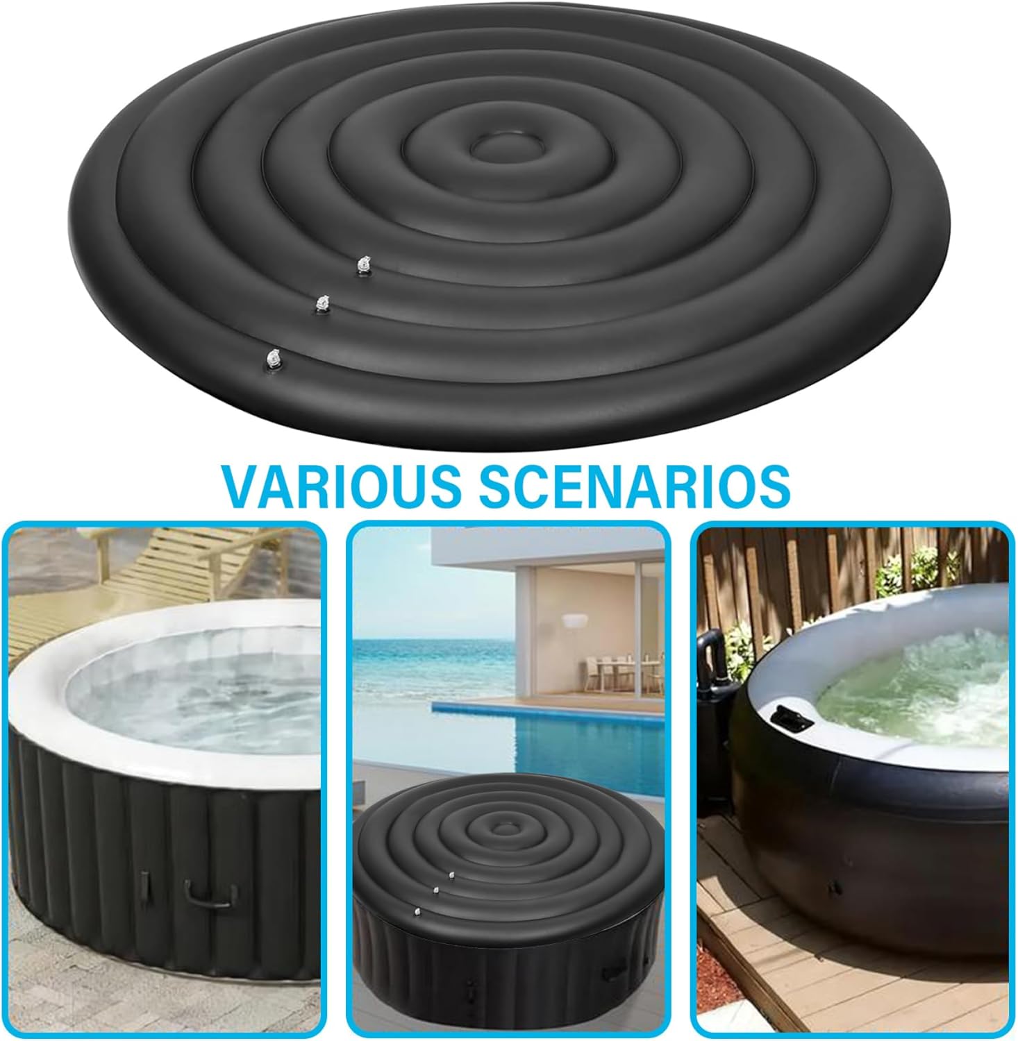 Hot Tub Cover, Inflatable Hot Tub Cover, 57 in Round Enclosure with Easy Inflation and Deflation Valve, Windproof Rain-Proof Snow-Proof Insulated Spa Covers Lid, Lid