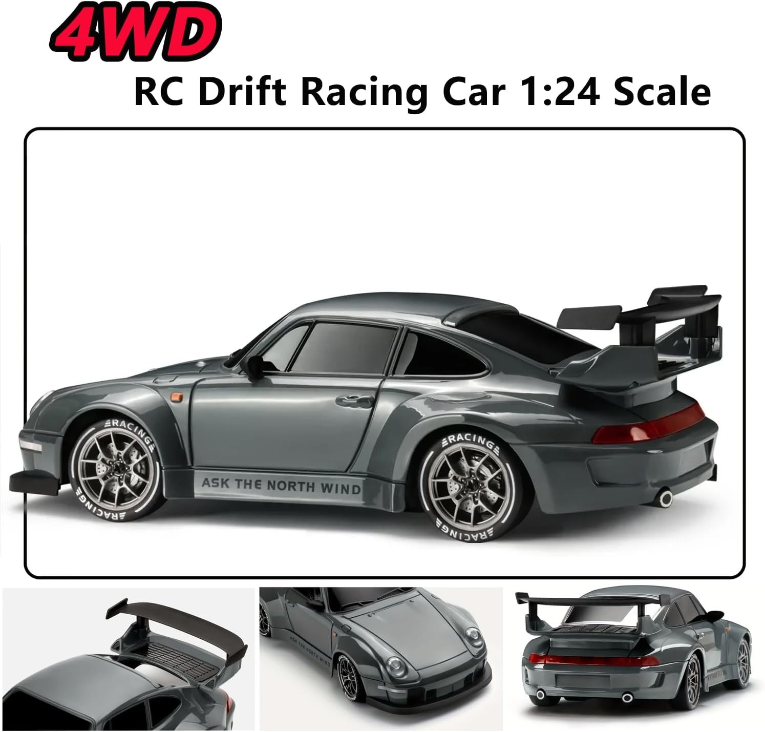 RC Drift Car, 1:24 Scale Remote Control Vehicle with LED Lights,Drifting Tires＆Two Batteries, Racing Sports Toy Idea Gift for Adults Boys Girls and Kids