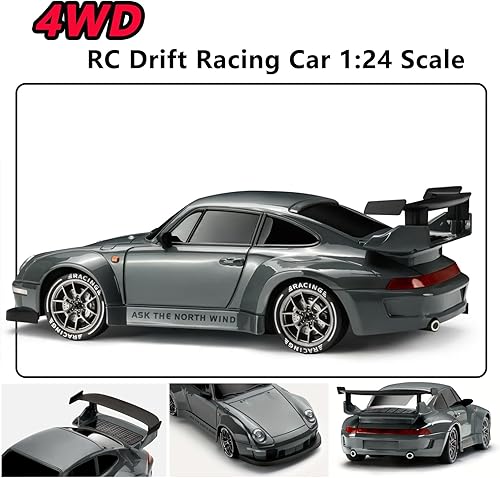 Miniatura 6 de Auto de deriva a control remoto, escala 124 con luces LED, neumáticos de deriva y dos baterías, juguete deportivo de carreras, regalo ideal para
