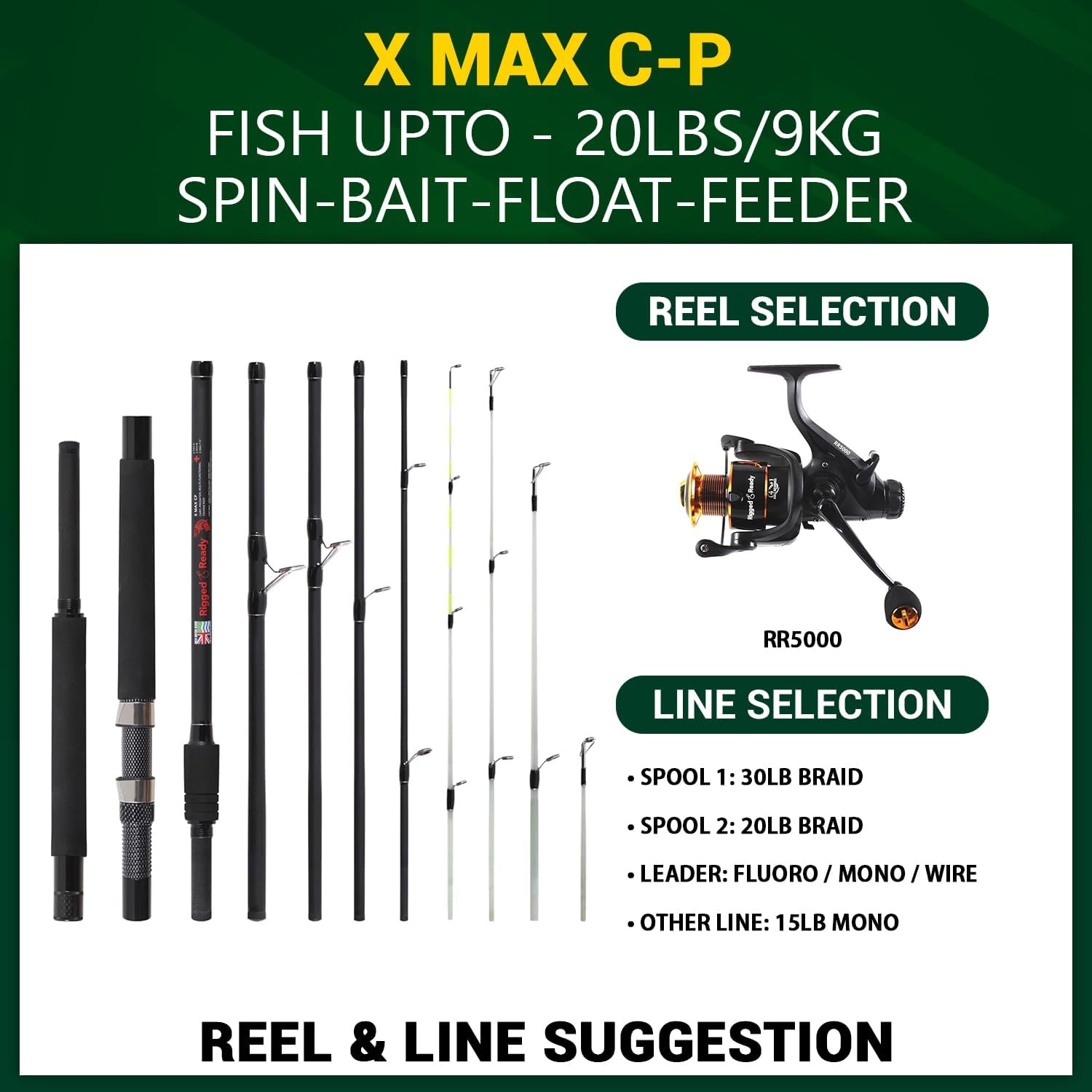 Rigged & Ready X Series™ Travel Fishing Rods. 6 Super Compact Combos and Rods, Multi-Functional, Spinning Poles. 5 to 25 Techniques from one Rod. Spin, Bass, Carp, Fly. Fresh & Saltwater Angling.