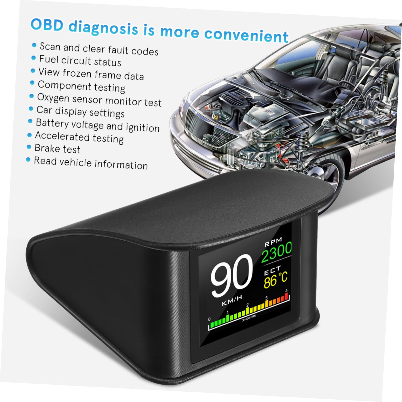 Display Head-up Digitale per Auto in Abs e Pc, Monitor di Velocità | Navigazione e Informazioni di Guida, per Viaggi e Tragitti Lunghi, Portatile con Lcd