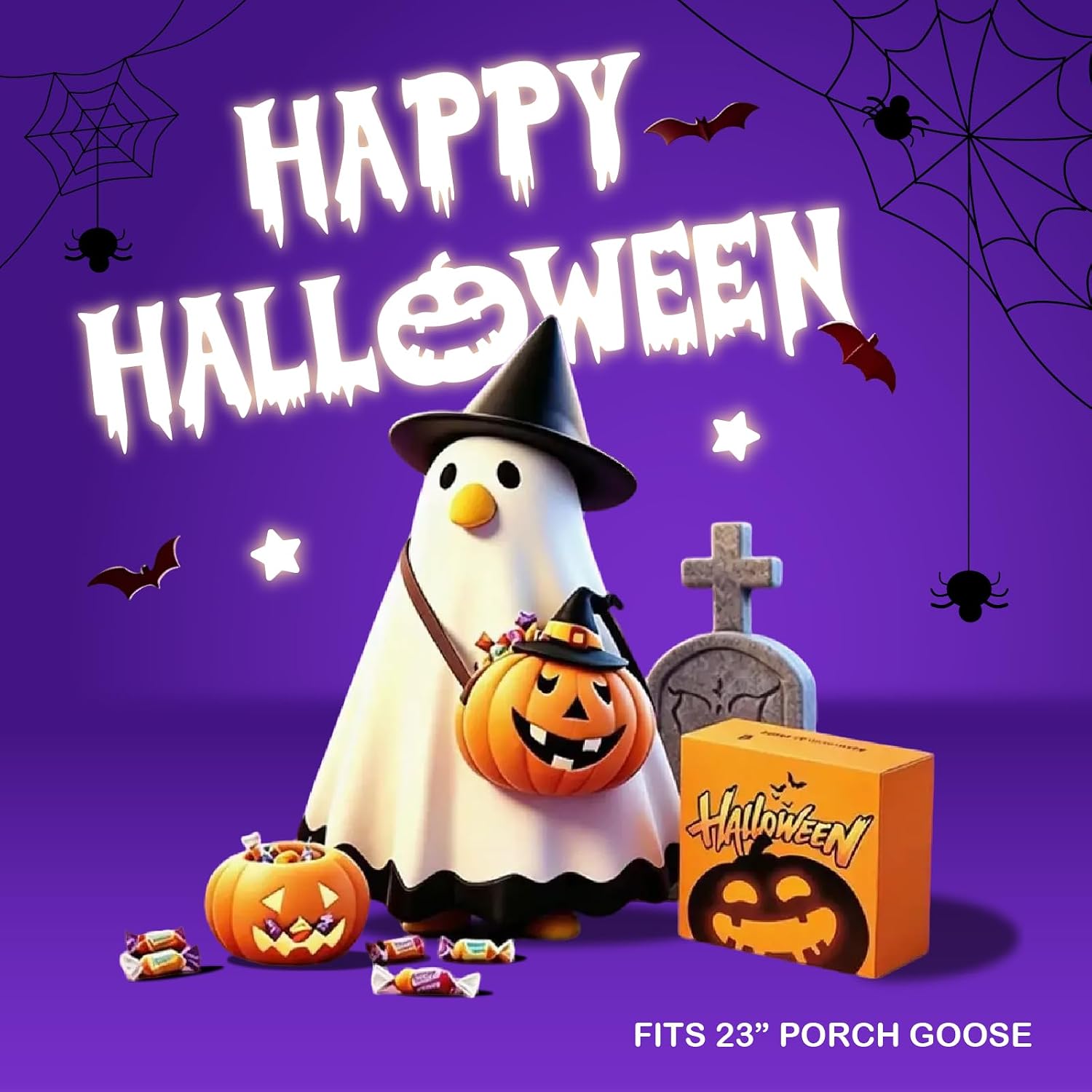 Halloween Ghost Porch Goose Outfits for 23‘’ Goose Statue