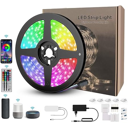 Amazon Co Jp Wi Fi対応 Agptek Ledテープライト車 Ledライト Smd5050 5m 両面テープ 正面発光 Ipx65防水 スマートledテープ 切断可能 取付簡単 音楽同期 Android Iosスマホ Alexa Google Assistant対応 44キーirリモコンacアダプタ付き 装飾用 室内用 祝日用 飾り