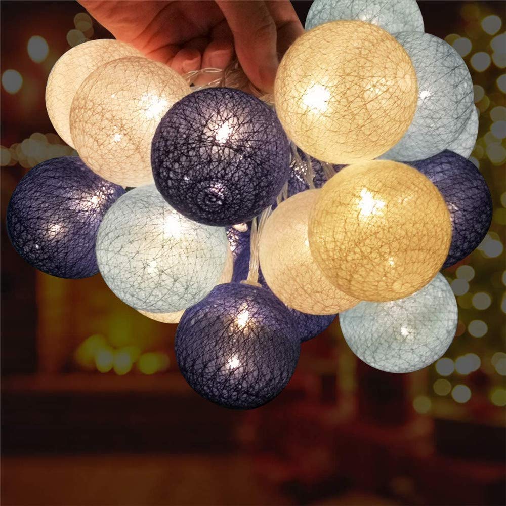 Guirlande Lumineuse Boules Coton 30 LED – 4,5 M Rose Gris Noir, Ambiance Romantique Et Cosy Pour Noël, Mariage, Saint-Valentin Et Fêtes