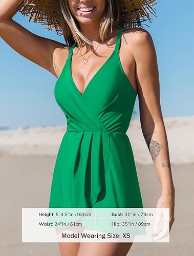 Miniatura 4 de CUPSHE Traje de baño de una pieza para mujer, con control de abdomen, vestido de natación entrecruzado con falda fruncida y parte inferior