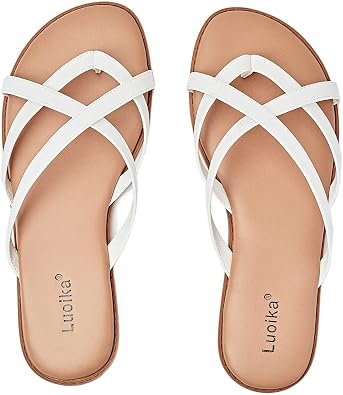Luoika Womens Wide Width Flat Sandals, Flip Flop Slides Sandal Casual Strapy Sandal Slip on Summer Beach Shoes for Women.