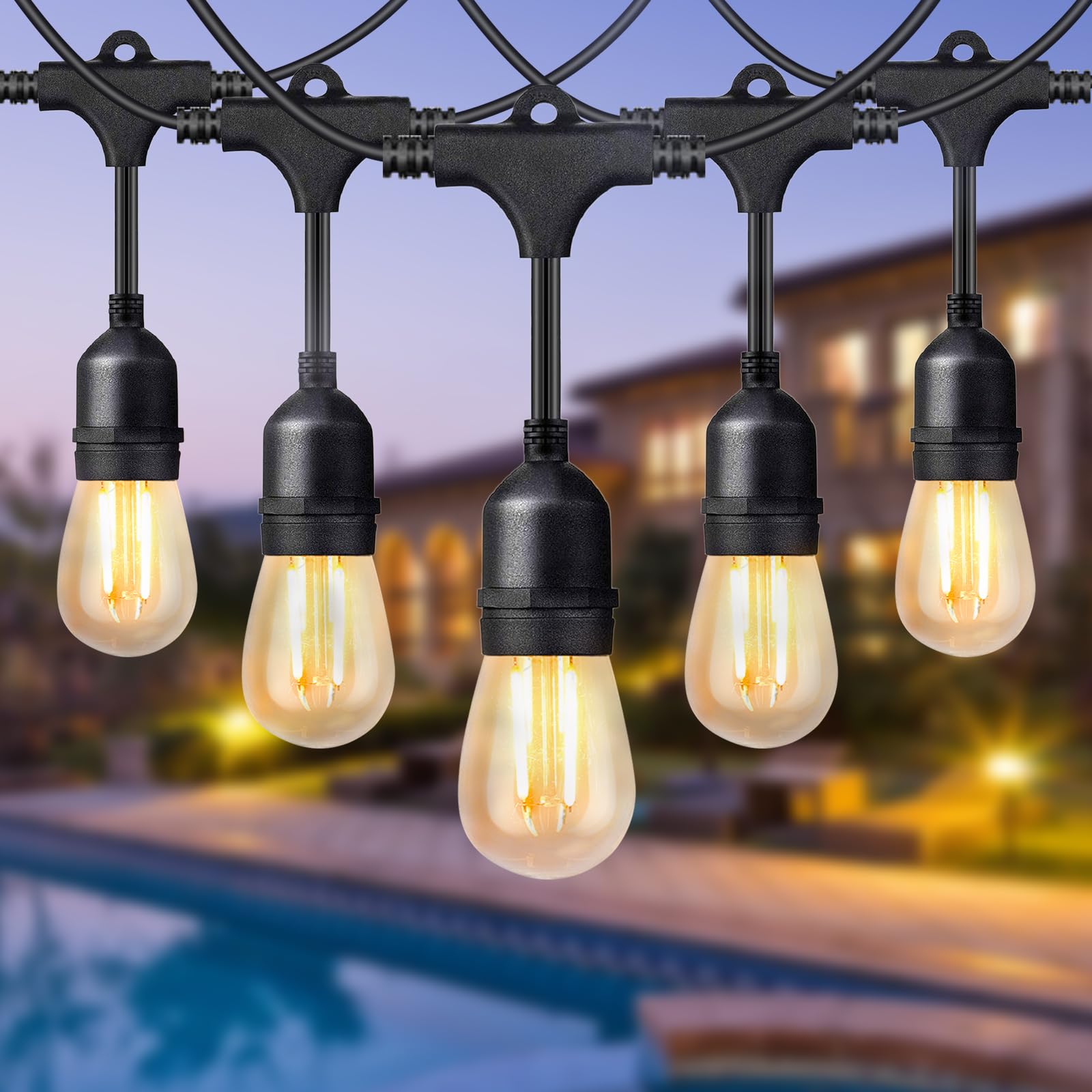 BRIMAX LED Catene Luminose Esterni, 30 metri con 30 lampadine S14, corrente AC220-240V, 2700K bianco caldo, IP44 impermeabile, 2W per lampadina, Luci a LED per giardino, festa, matrimonio, campeggio | Luce esterna impermeabile di grado commerciale 2700K b