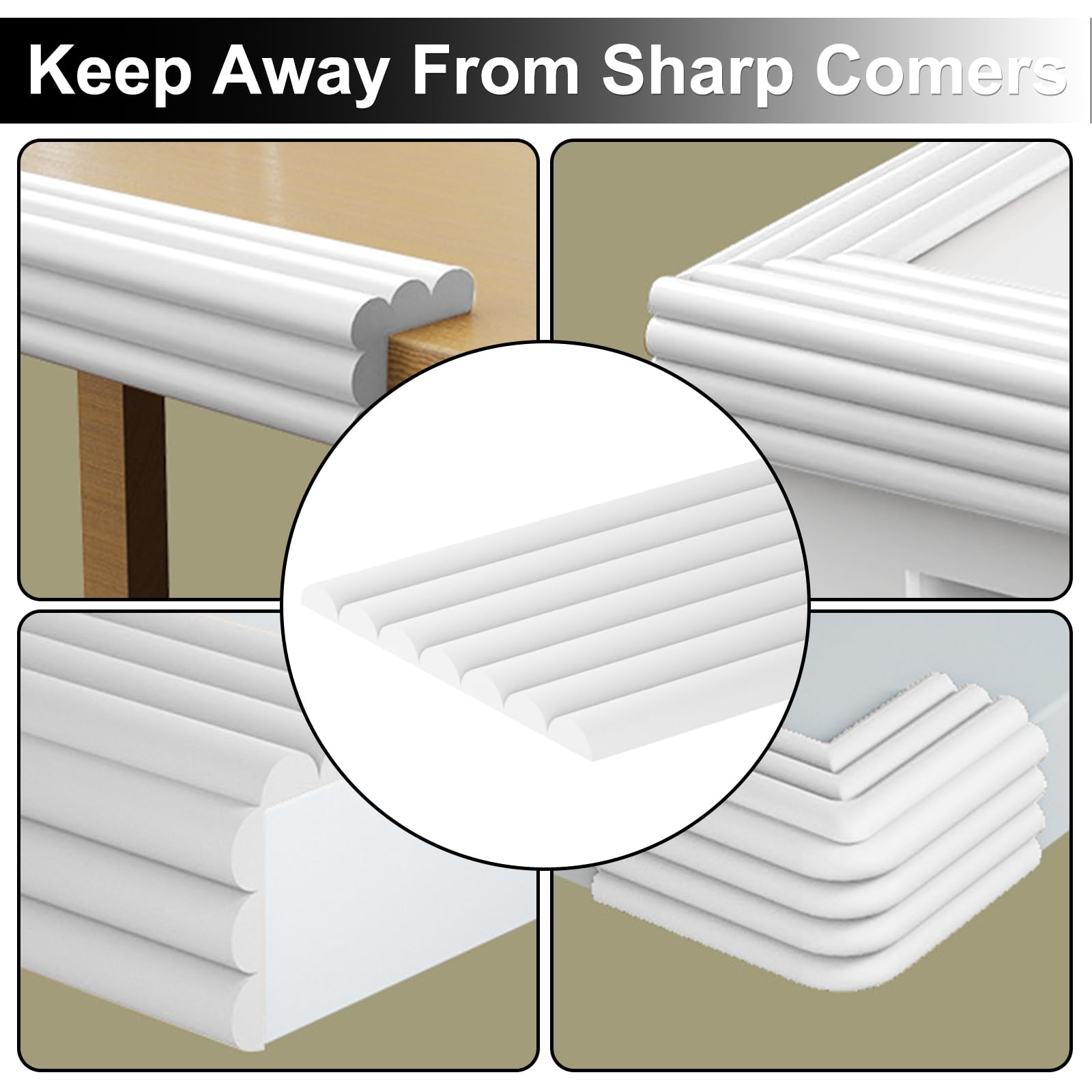 Protector de cantos para bebé, autoadhesivo, 5 m, suave protección para esquinas de bebé, de espuma, para muebles, cama, alféizar de ventana y escritorio (blanco)
