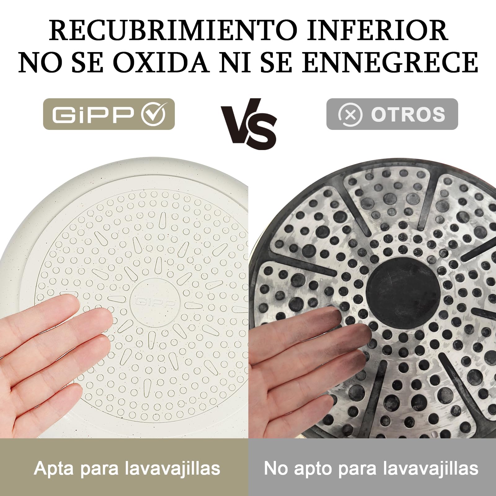 GiPP Juego de Ollas y Sartenes Cerámicas Antiadherente - Juego de Cocina con Mangos Desmontables, No Tóxico, Apto para Inducción, Horno y Lavavajillas(Blanco 3PCS)